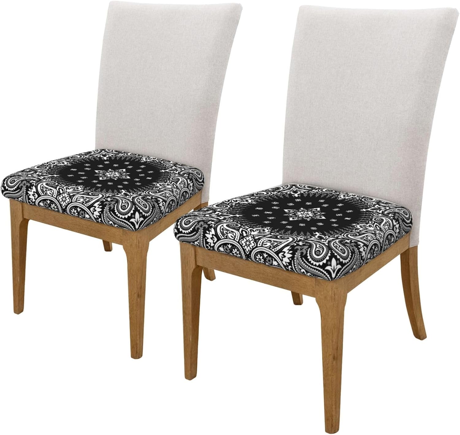 Juego de 4 fundas de asiento para sillas de comedor, diseño abstracto de cachemira de seda con patrón de bufanda, fundas de cojín elásticas para