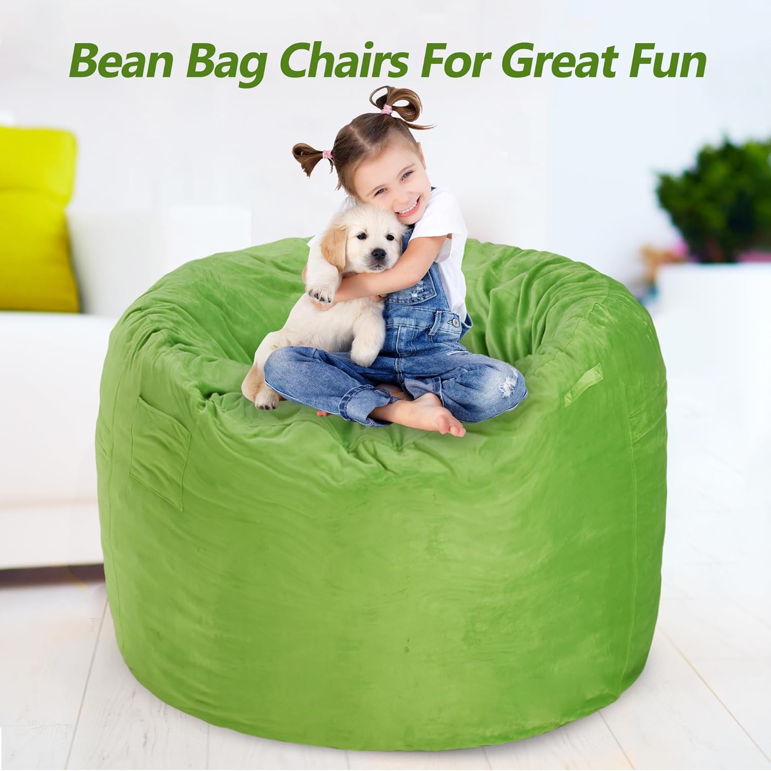 Homguava Bean Bag Chair 3′ Bean Bags con relleno de espuma viscoelástica, sillas de puf grandes, sofá suave con funda de terciopelo holandés-36 × 36