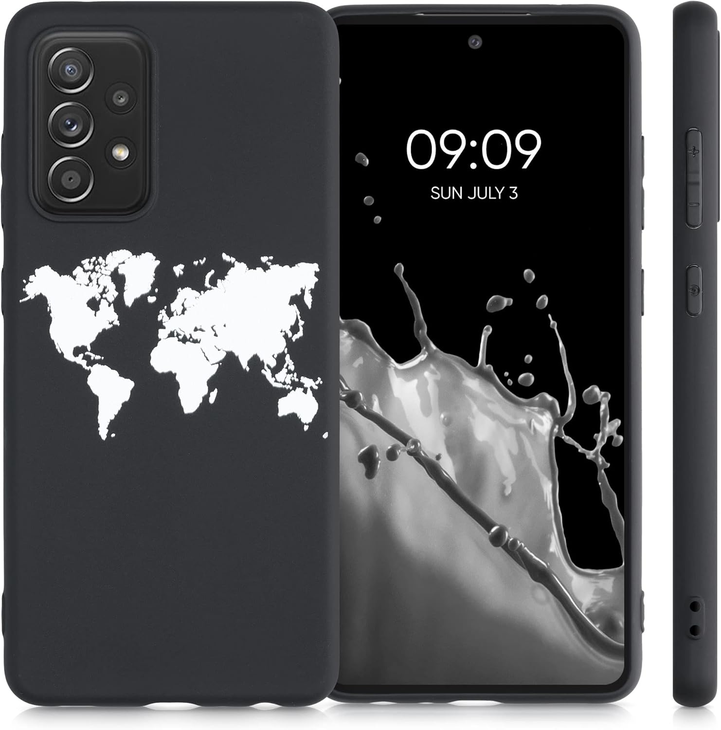kwmobile Funda de silicona TPU compatible con Samsung Galaxy A52  A52 5G  A52s 5G – Funda suave – contorno de viaje blanconegro