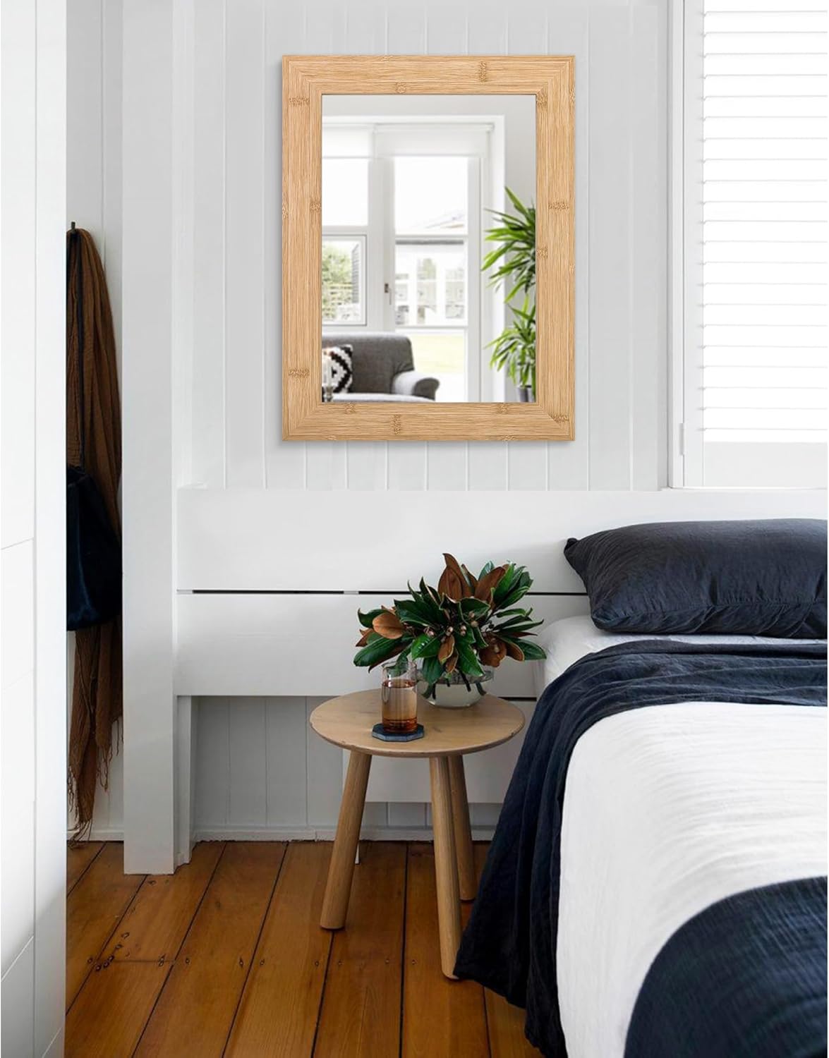 Espejo rectangular con marco de madera rústica para montar en la pared, espejo de pared antiguo para tocador de granja, dormitorio, baño, sala de