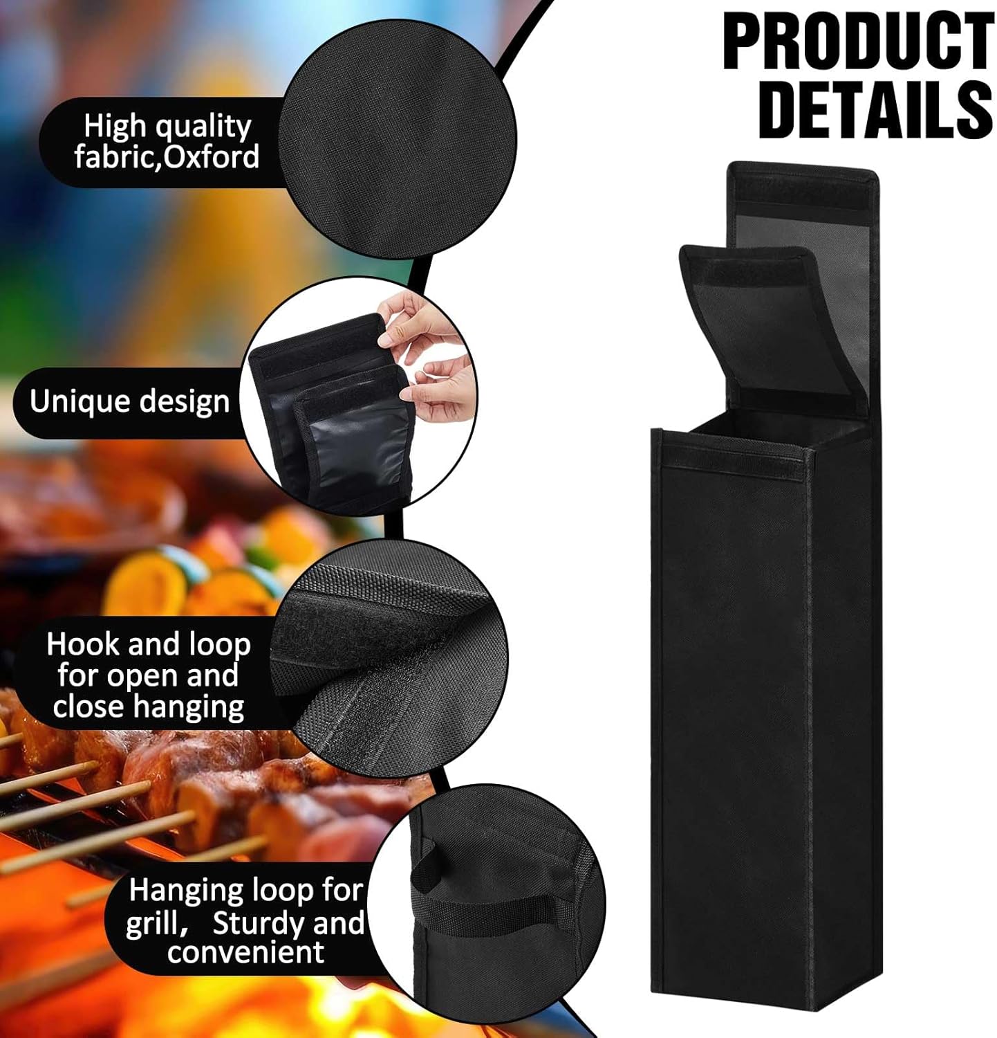 Amylove Bolsa de herramientas para barbacoa, contenedor de almacenamiento negro para utensilios de parrilla, resistente al agua, tela Oxford,