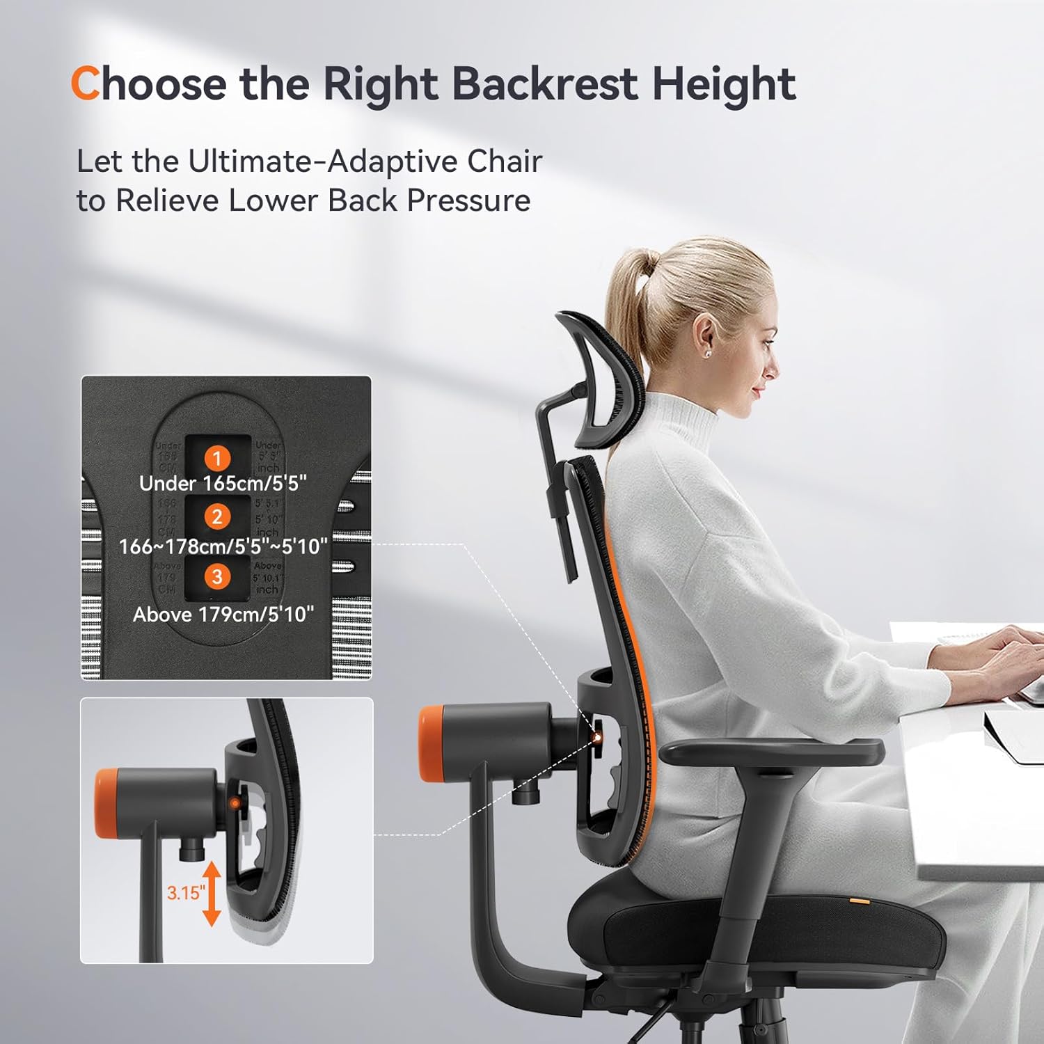 Newtral Silla ergonómica de oficina en casa, silla de escritorio de respaldo alto con soporte lumbar adaptativo único, reposacabezas ajustable,