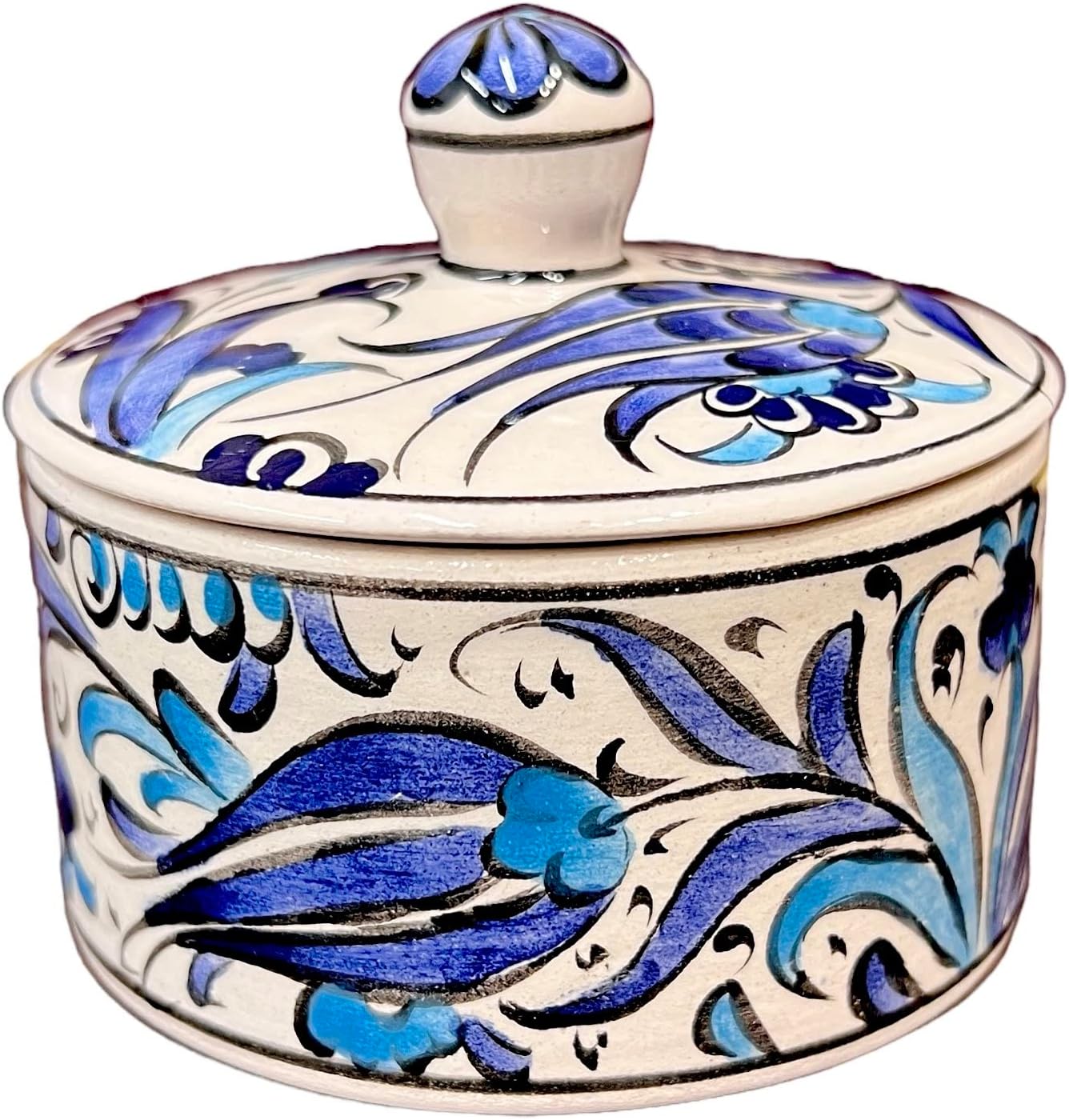 Azucarero turco con tapa, tulipán azul, tarro de azúcar, recipiente de cerámica para azúcar, pintado a mano, 5 onzas, tarro decorativo
