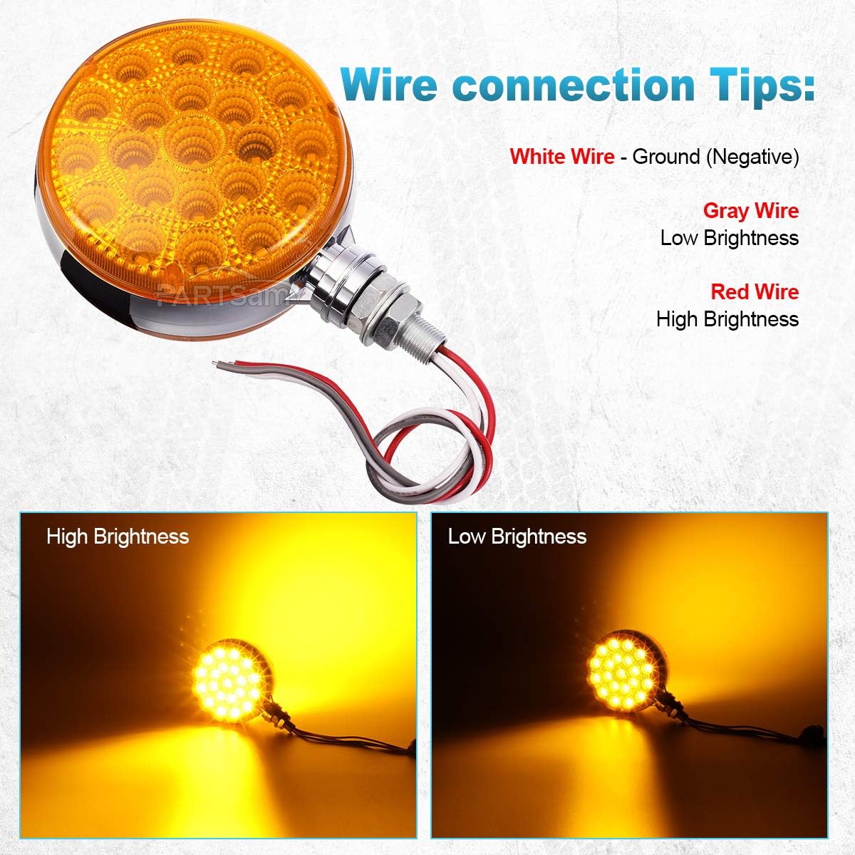 Partsam 2 luces LED redondas ámbarámbar de doble cara, señal de giro trasera y luces de estacionamiento, montaje en poste sellado, 42 luces LED de