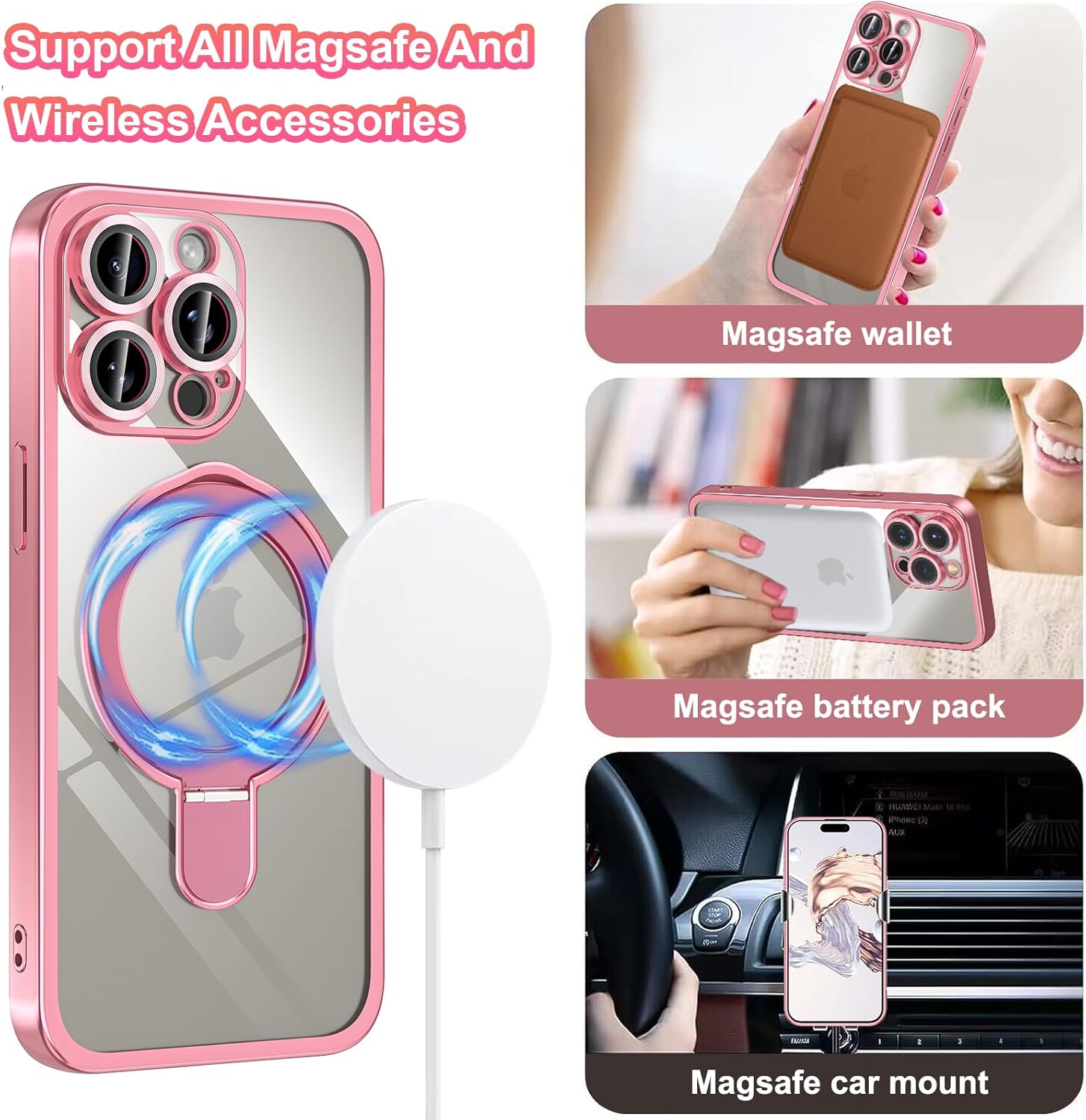 LONTECT Funda para iPhone 15 Pro con soporte magnético invisible compatible con MagSafe protección contra caídas a prueba de golpes, funda