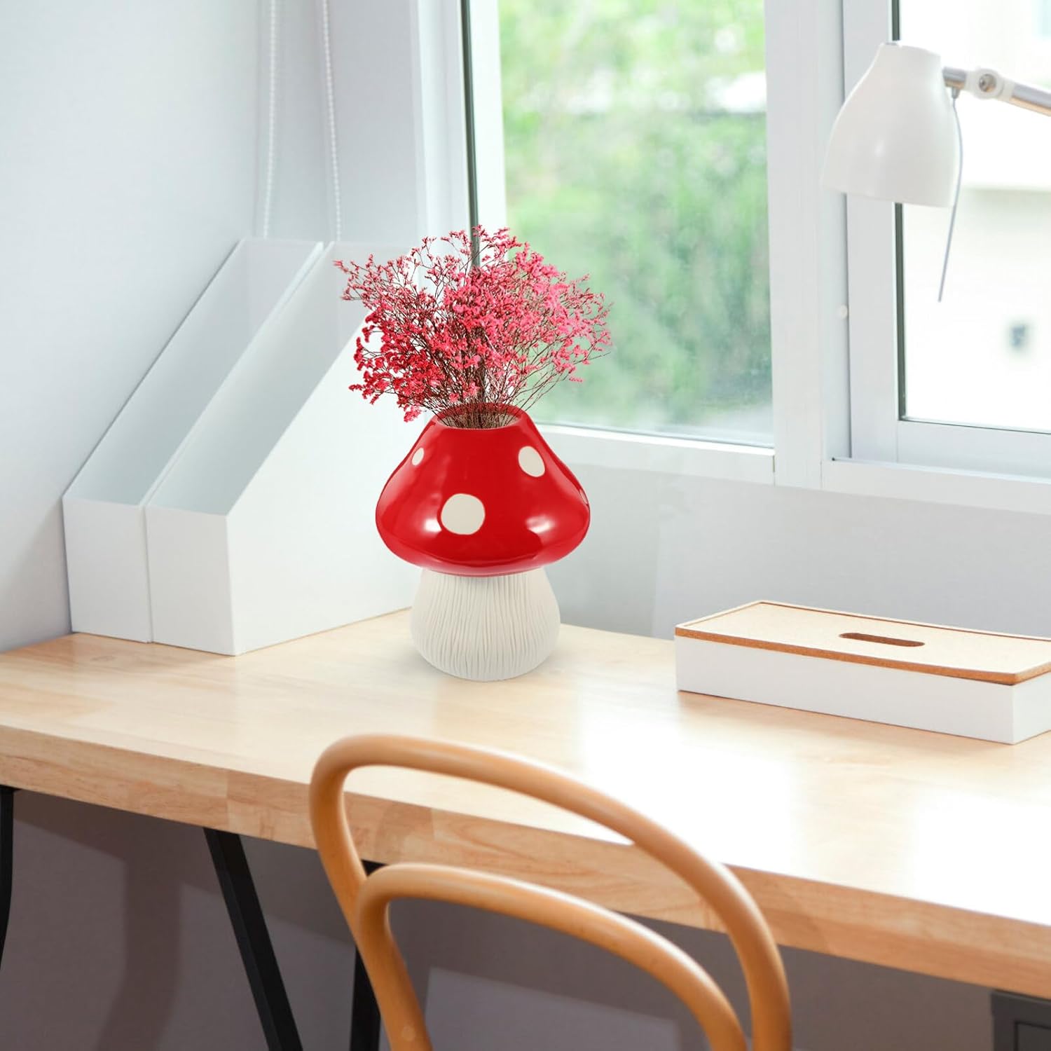 VOSAREA Florero de hongos, flores secas para florero, decoración del hogar, decoración de setas, decoración de estantería, florero de cerámica,