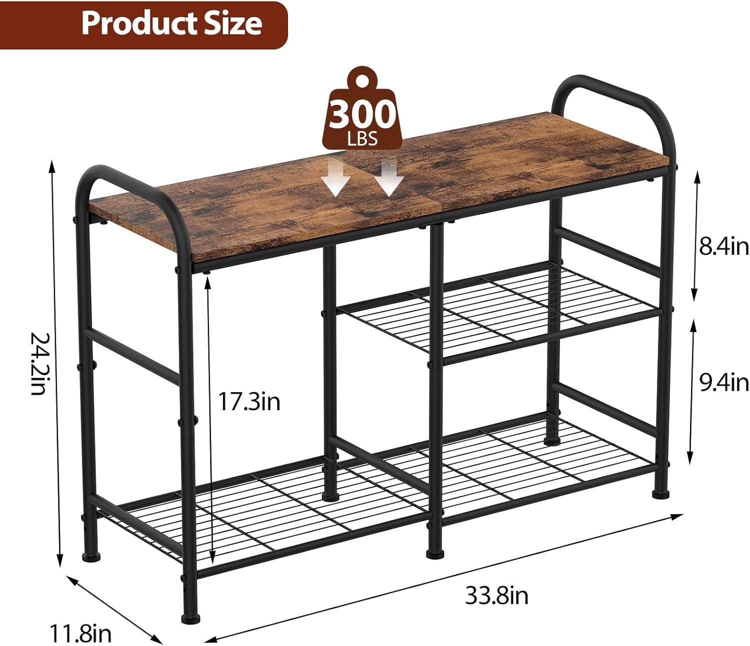 YBING Zapatero de 3 niveles para entrada, pequeño estante organizador de almacenamiento de zapatos de metal con banco de madera para 6 pares de