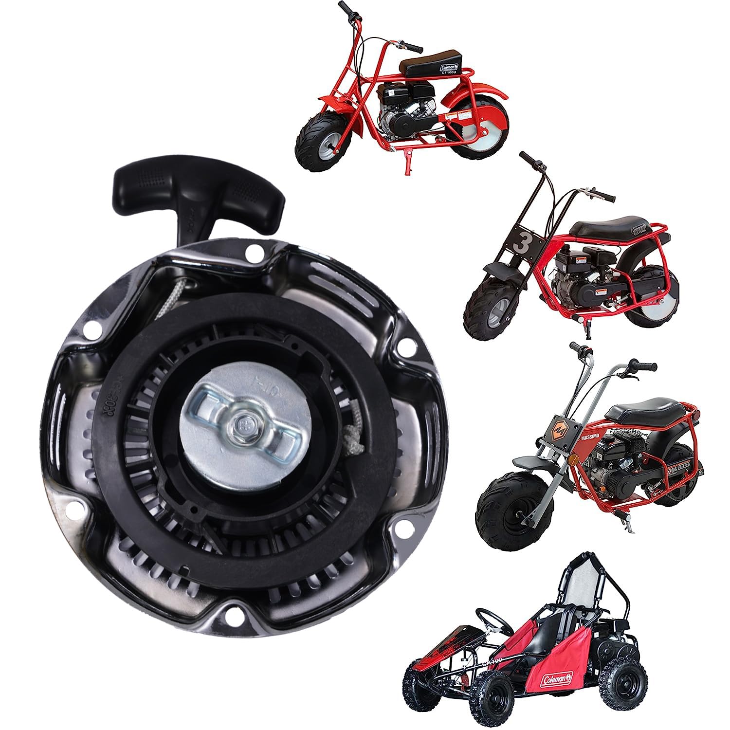 Ensamblaje de arranque de retroceso cromado para Coleman CT100U CC100X 98cc, motor Predator 79cc 3HP, Massimo MB100 79cc Mini Bike, SK100 CK100 Go