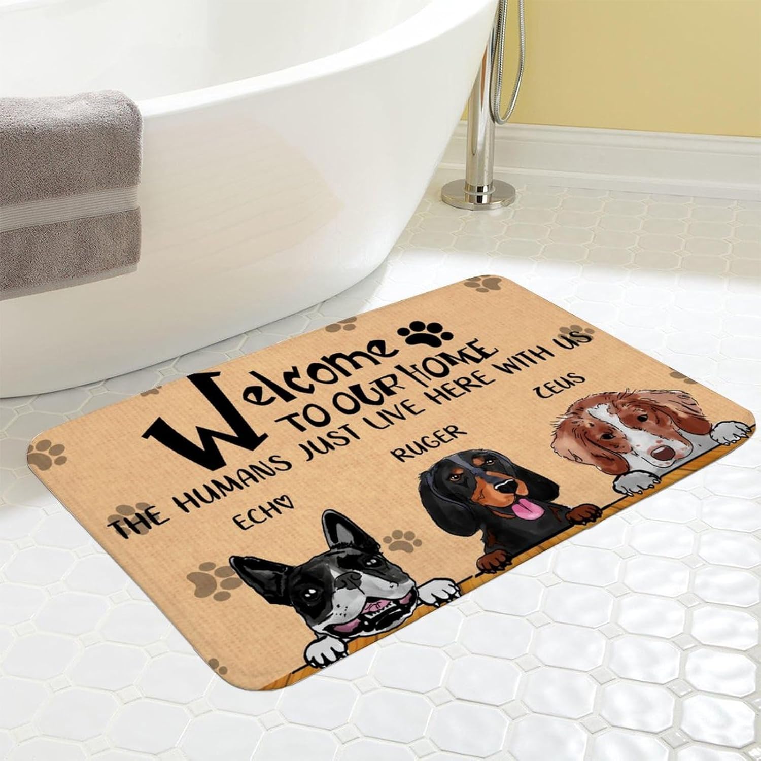 Tapetes para Recamaras – Alfombra grande de 20 x 32 pulgadas con nombre personalizado de bienvenida a perros, alfombras bohemias decorativas de