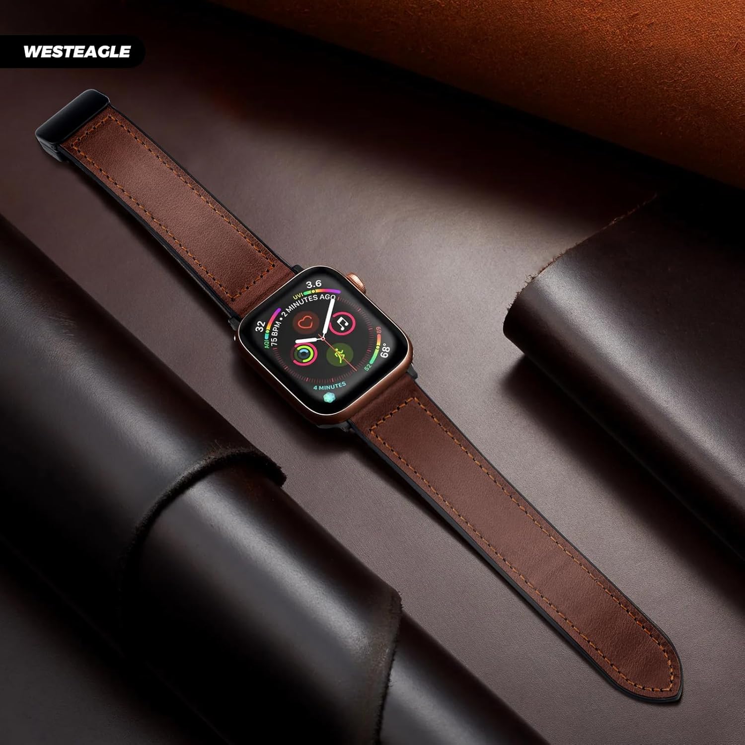 WestEagle Correa magnética de cuero compatible con Apple Watch Band de 1.929 in, 1.772 in, 1.732 in, 1.654 in, cuero genuino con hebilla magnética,