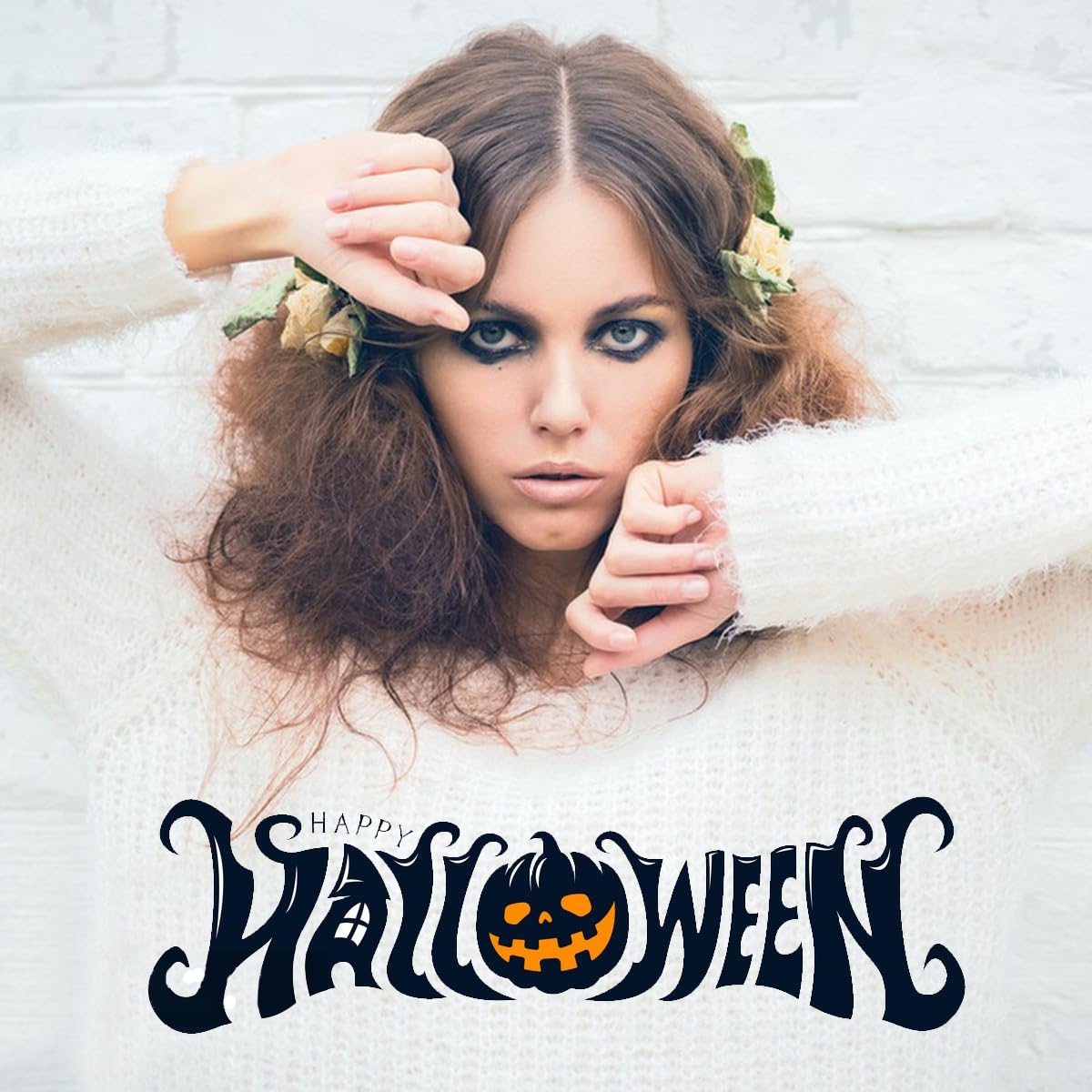 Uñas postizas a presión con diseño de fantasma, cuadradas, cortas, para Halloween, con diseño de cara de fantasma de murciélago negro, uñas