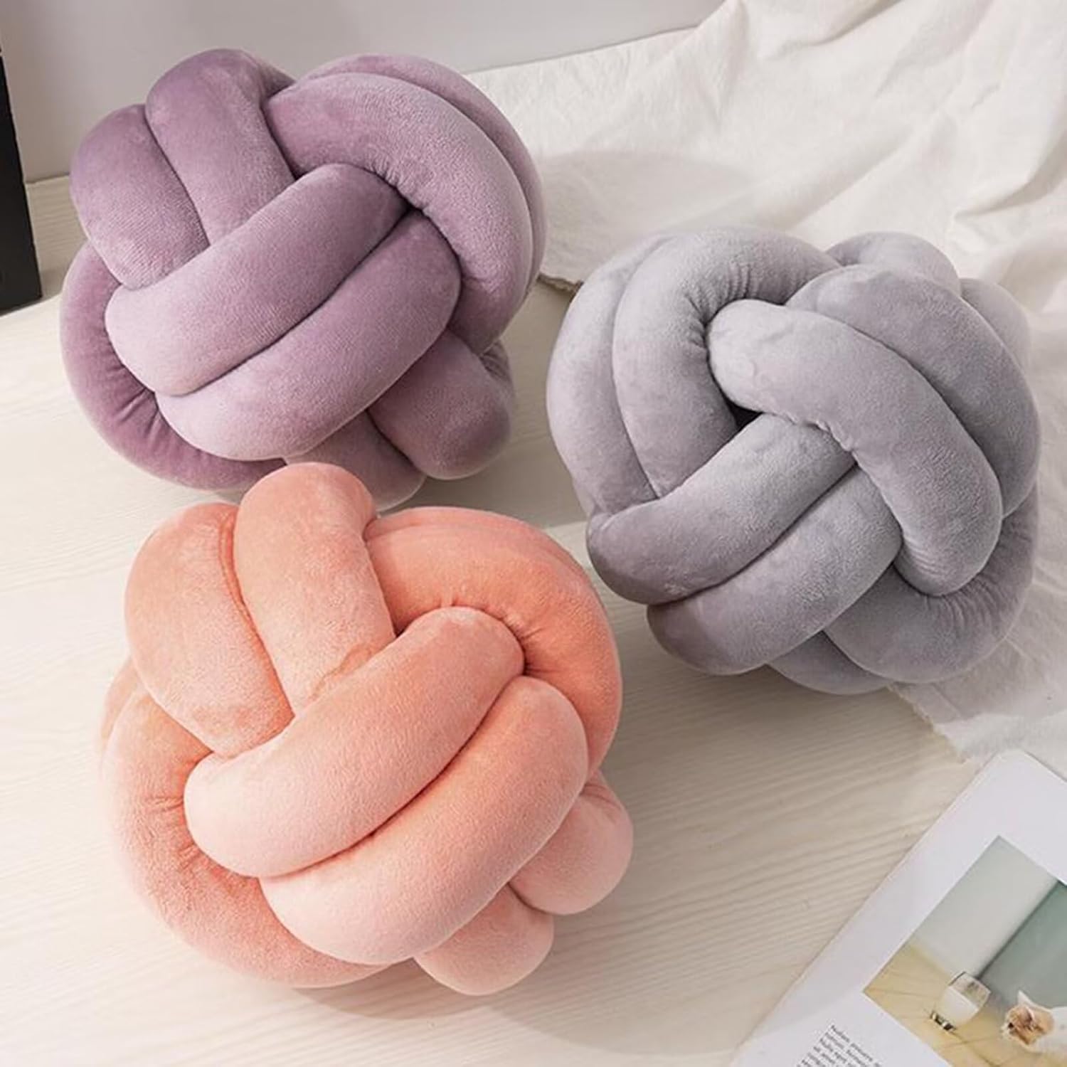 FUB – Almohada corta de felpa con nudo, almohada de cintura para decoración del hogar, cojín de felpa para sofá, automóvil, decoración de oficina,