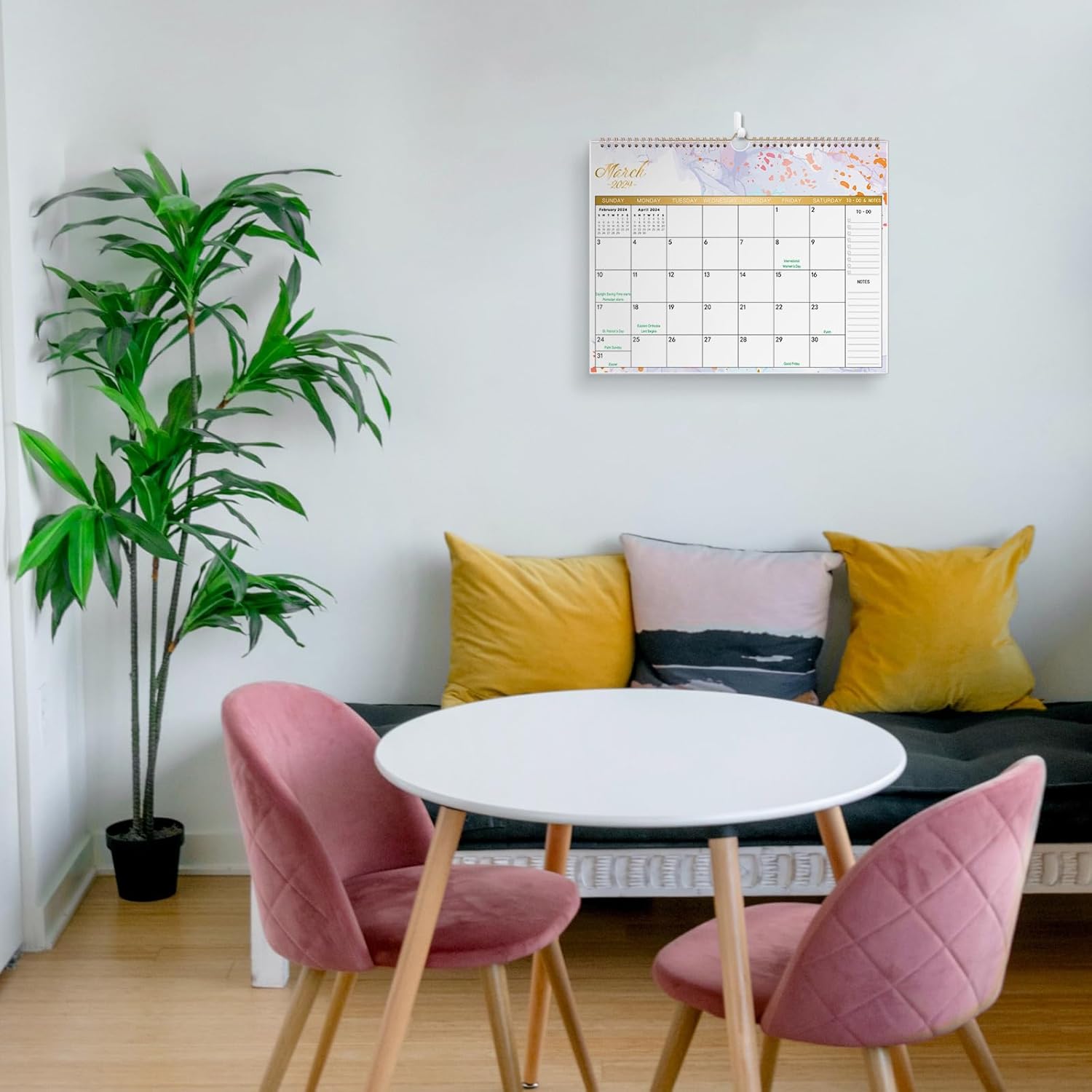 SKYDUE Calendario de pared 2024, 14.5 x 11.5 pulgadas, calendario 2024 encuadernado en espiral, enero de 2024 a junio de 2025, 6 diseños estéticos,