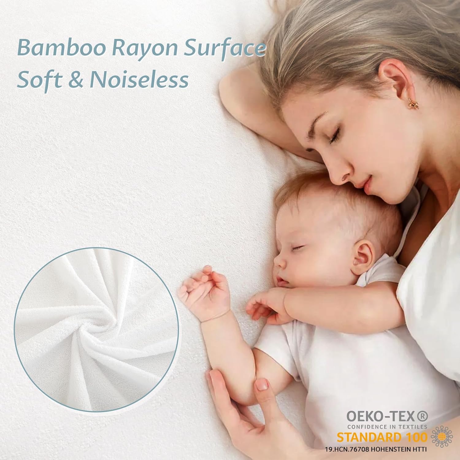 Protector de colchón impermeable de rayón de bambú ajustable de rizo con bolsillo profundo de hasta 15 pulgadas