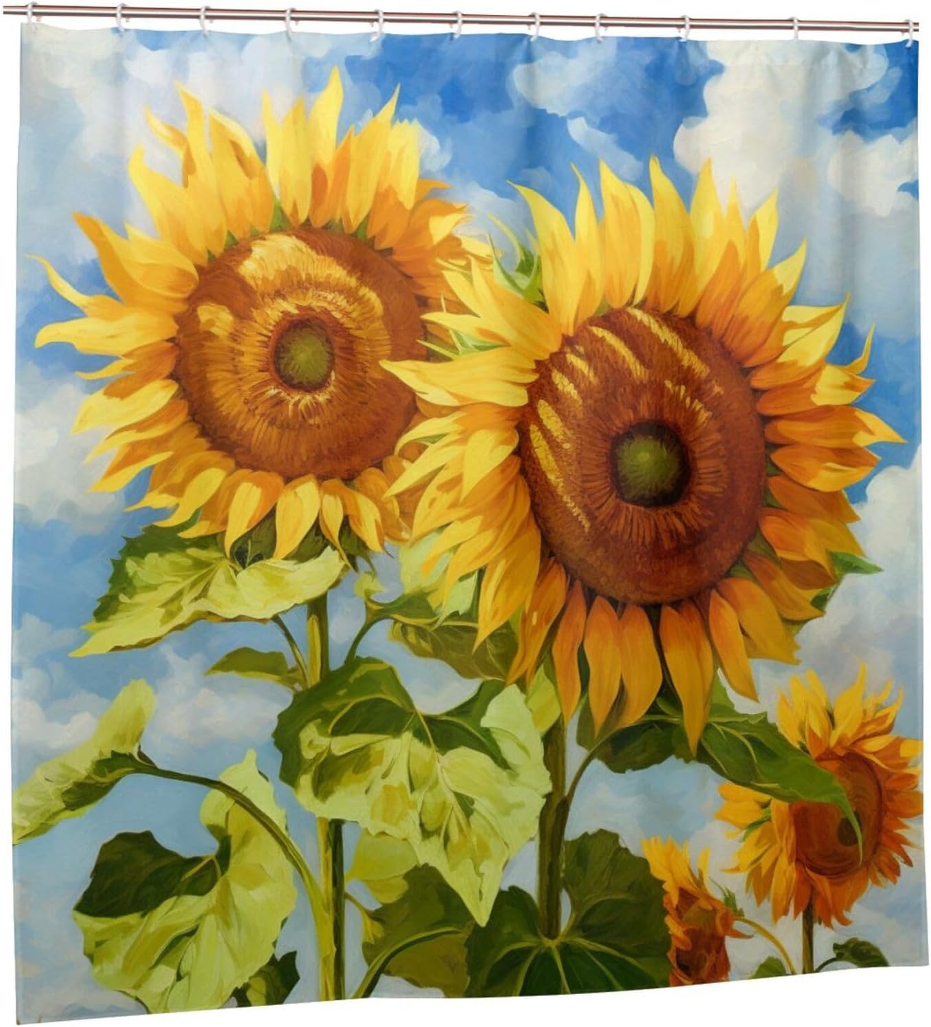 YLATY2314 – Cortina de ducha de girasol para baño, pintura al óleo, hojas verdes, flores, bohemio, tela amarilla abstracta, moderna, impermeable,