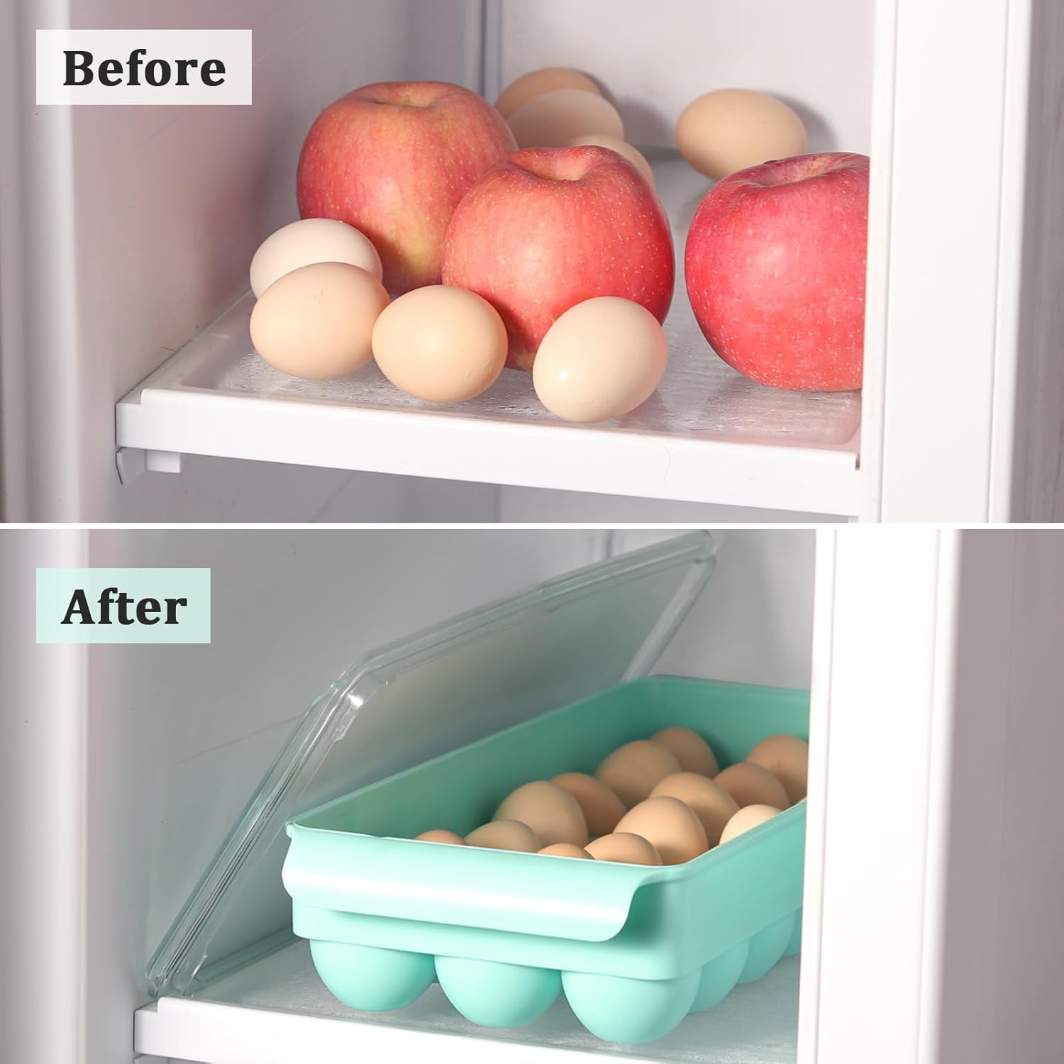 CherHome Contenedor de huevos para refrigerador, soporte de huevos de plástico, 21 unidades, contenedor de almacenamiento de huevos, organizador de
