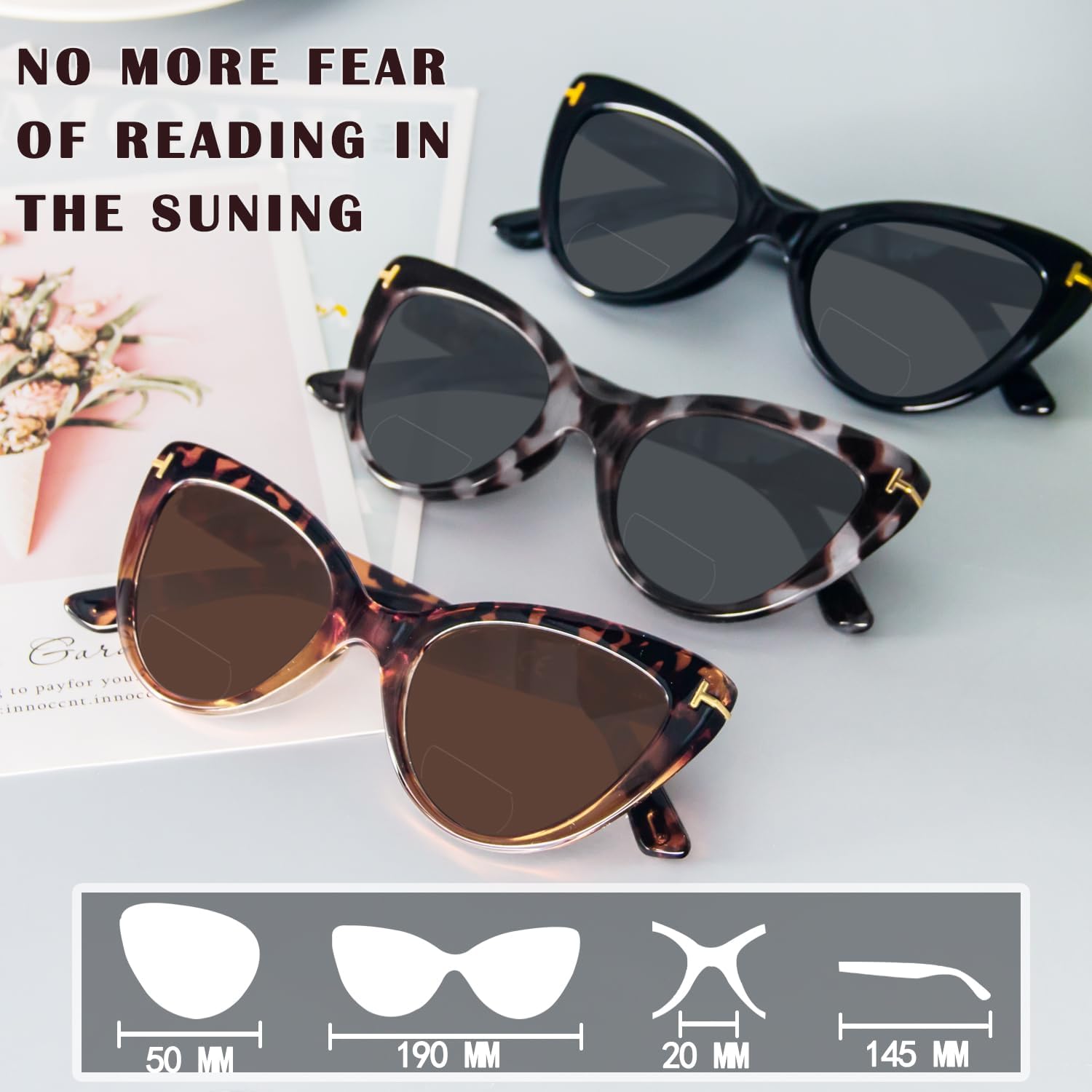 MMOWW Gafas de sol bifocales de lectura para mujer, paquete de 3 lentes de lectura para exteriores