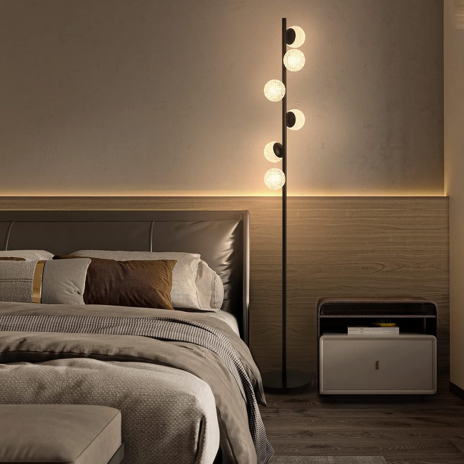ADISUN Globe Crystal – Lámpara de pie moderna para dormitorio, lámpara de pie regulable de 6 cabezales para sala de estar, comedor, dormitorio,