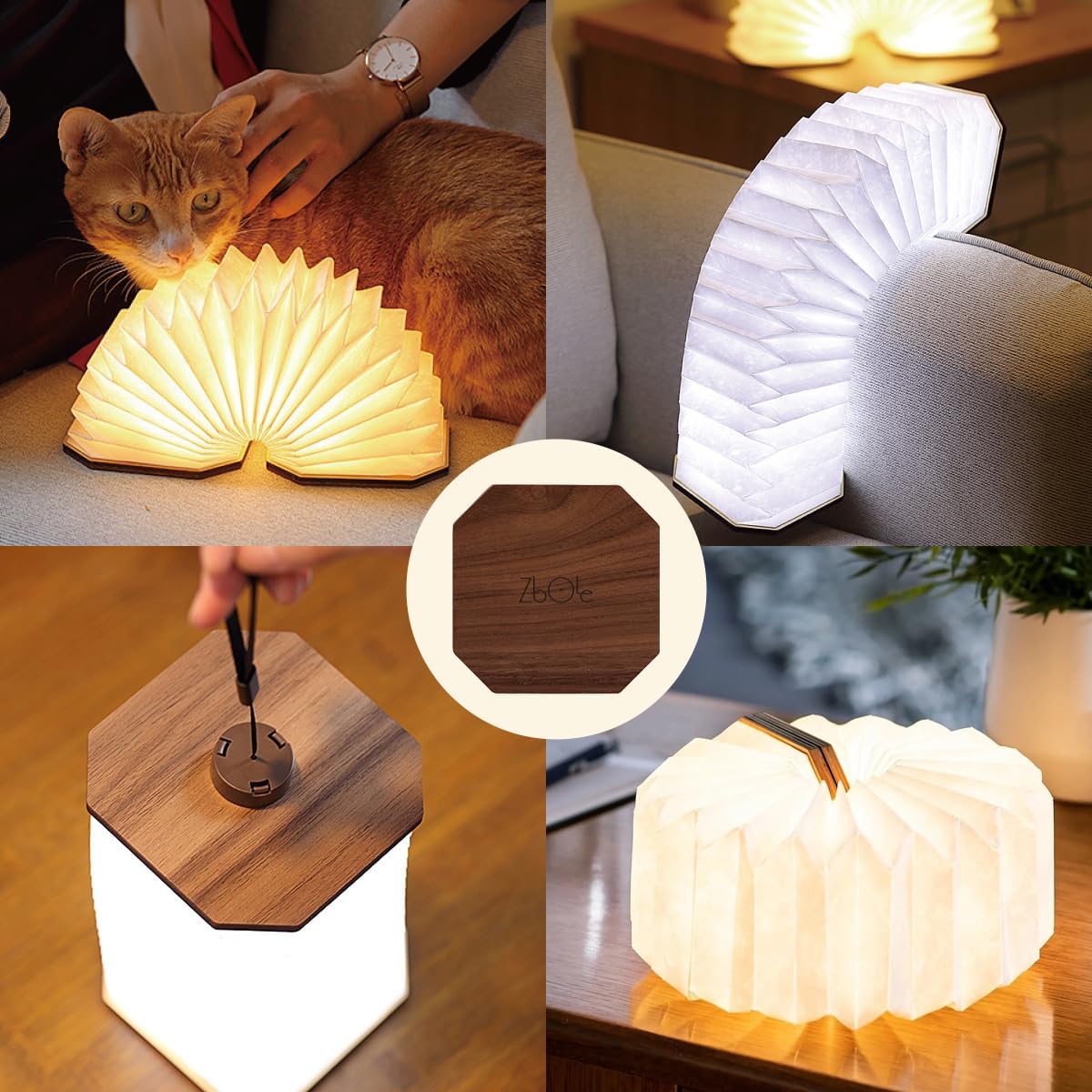 ZBOLE Originality – Lámpara plegable de órgano, lámpara de escritorio portátil de madera, iluminación ambiental, linterna de papel LED creativa con