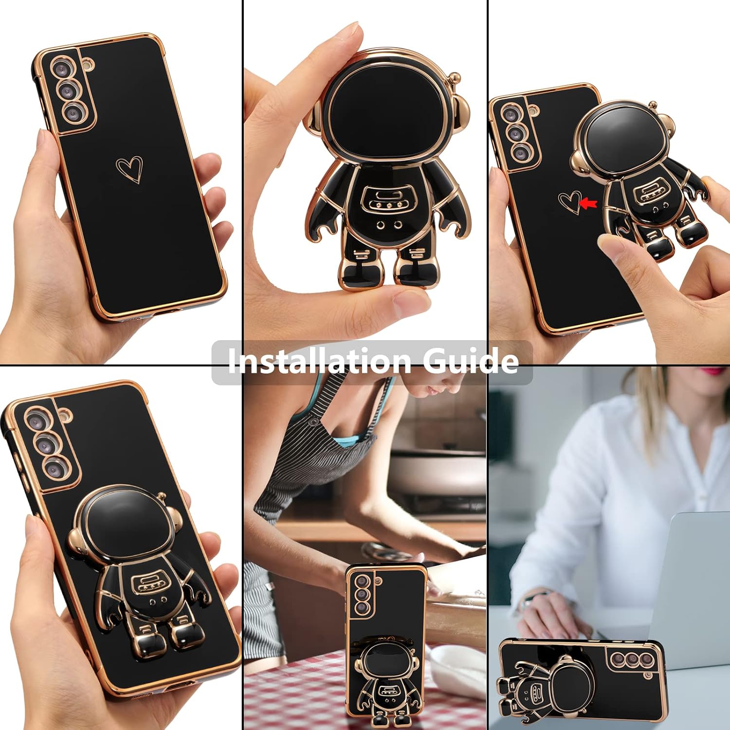 RALEAVO Funda para Samsung Galaxy S21 5G, bonita funda de astronauta 6D con función atril, cubierta de lujo chapada en lujo, ajuste delgado, TPU