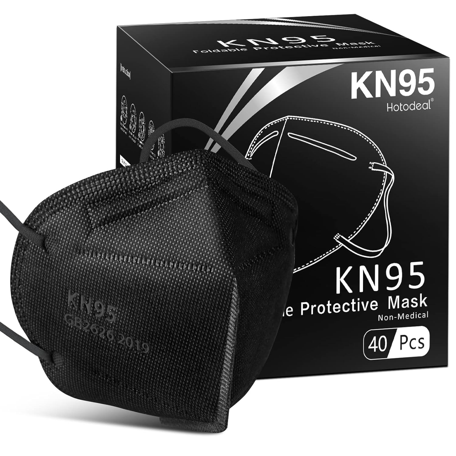 Hotodeal KN95 – Mascarilla facial de 40 unidades, negro KN95, máscara antipolvo de 5 capas, para hombres, mujeres, trabajadores de la saludesenciales