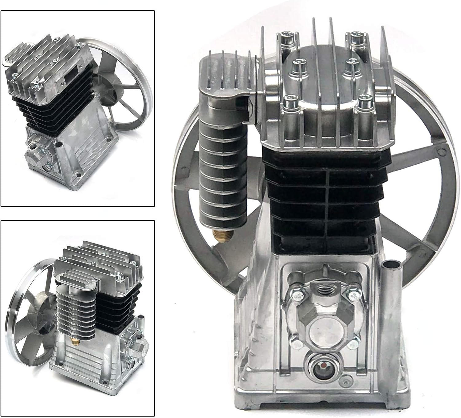 Bomba de compresor de aire 2HP, bomba de cabeza de compresor de aire de cilindro gemelo de pistón de 1.5KW, bomba lubricada de aceite de aluminio