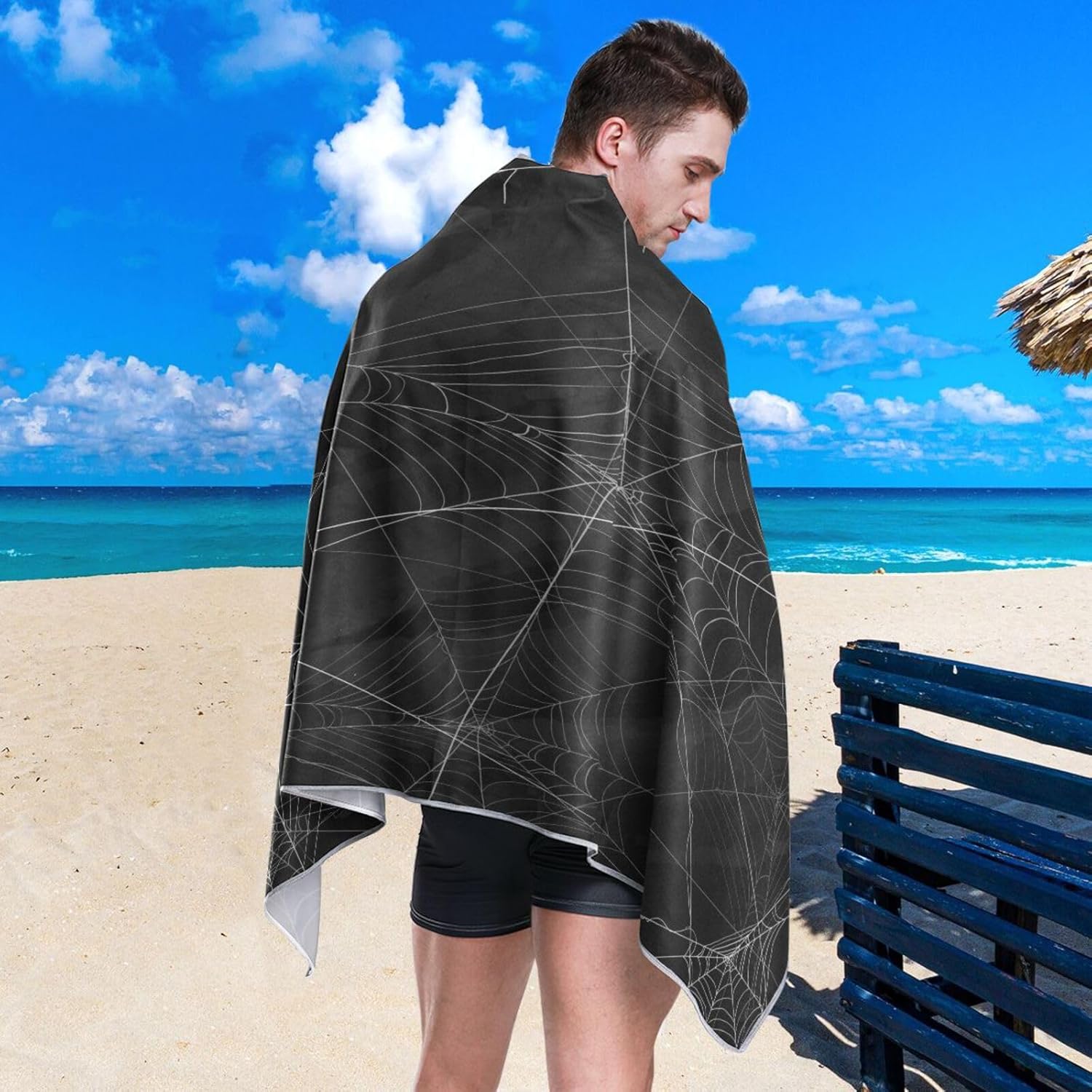 Toalla de playa de microfibra absorbente de tela de araña, toalla de viaje portátil de secado rápido para gimnasio, yoga, natación, 71 x 31 pulgadas