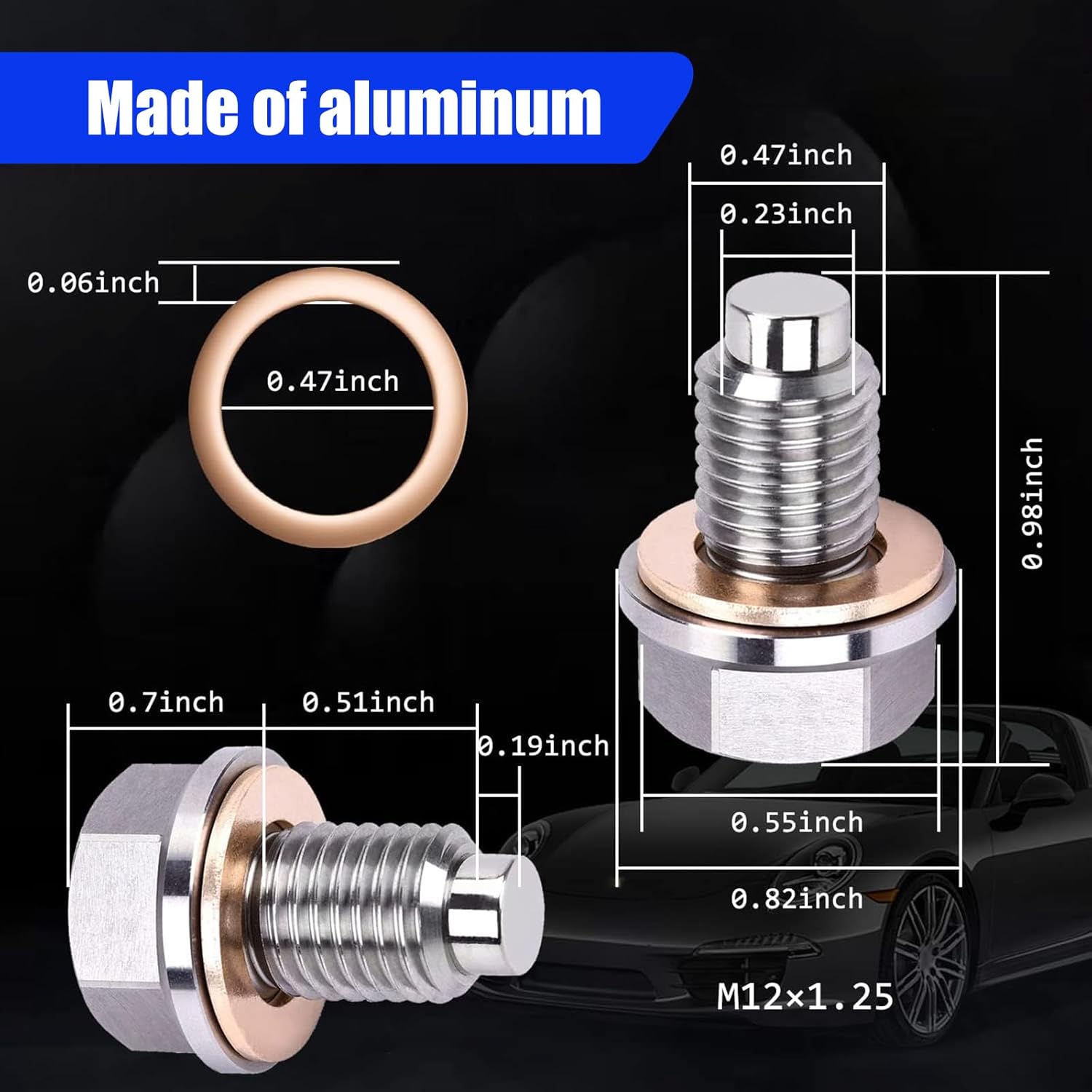 Paquete de 1 tapón de drenaje de aceite de motor de aluminio M12x1.25 con 5 juntas, tapón de drenaje resistente para sumidero de aceite, se adapta a