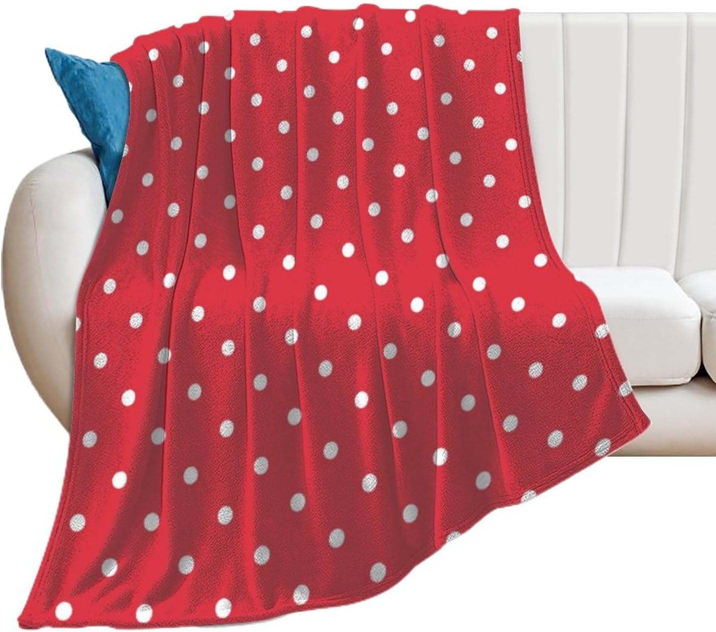 Manta de felpa de lunares rojo y blanco, suave y acogedora, manta de franela para todas las estaciones, para sofá, cama, 50 x 60 pulgadas