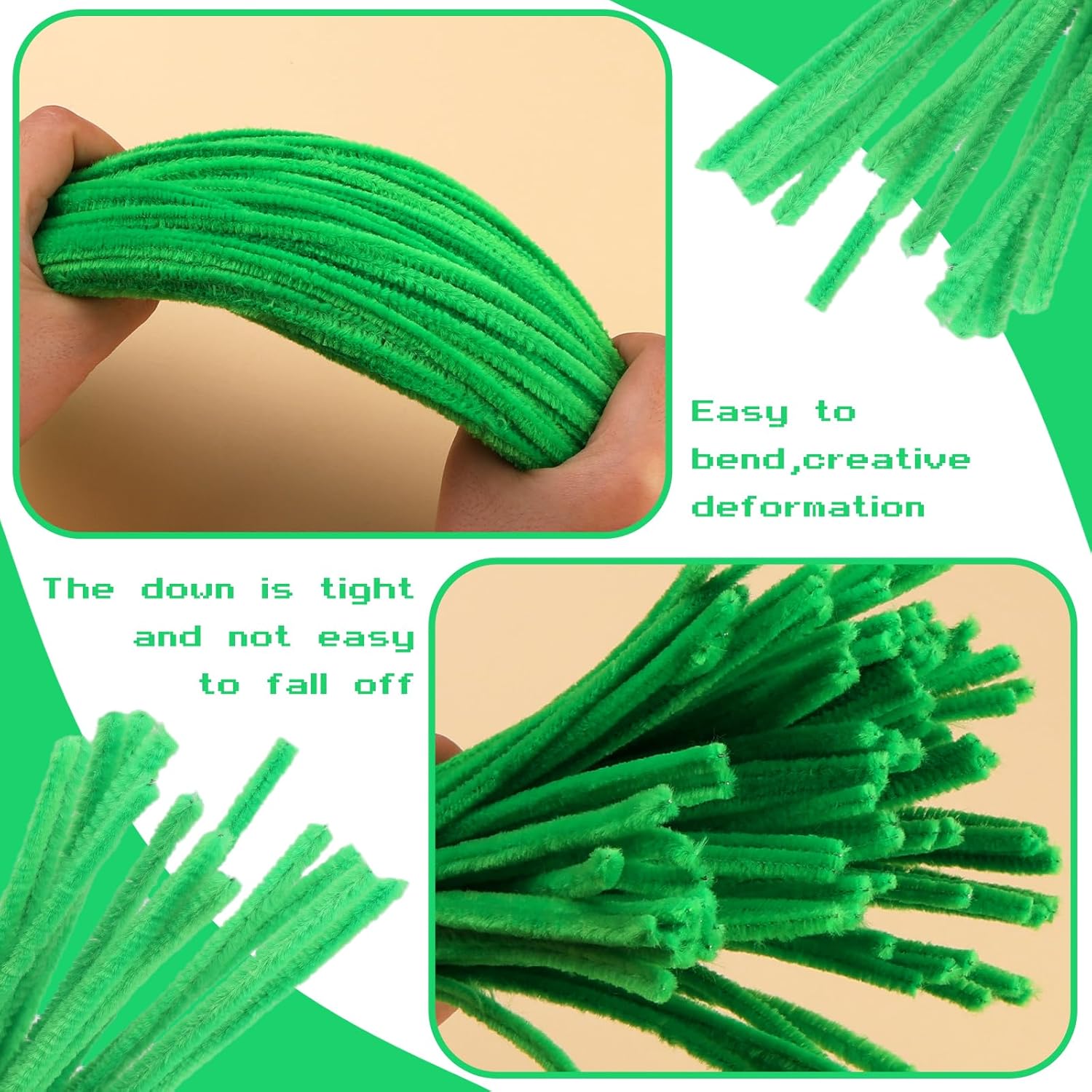 Giwrmu 100 piezas de tallos de felpilla para limpiar pipas color verde fruta, suministros de manualidades de palos peludos, limpiador de tuberías de