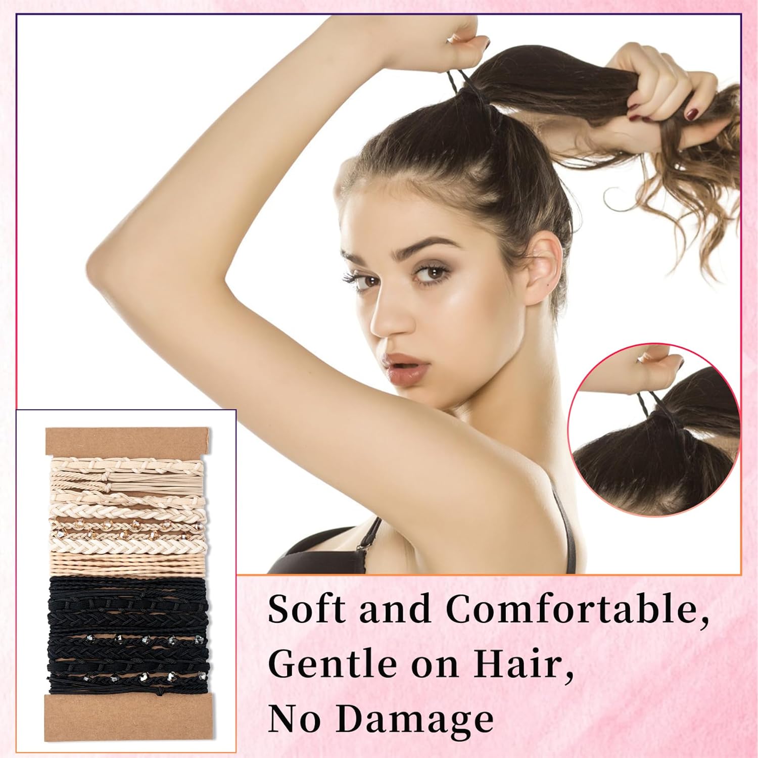 Metyond 20 pulseras bohemias para el cabello, lazos elásticos para el cabello, lazos para el cabello fino, 5 estilos de pulseras de doble uso y