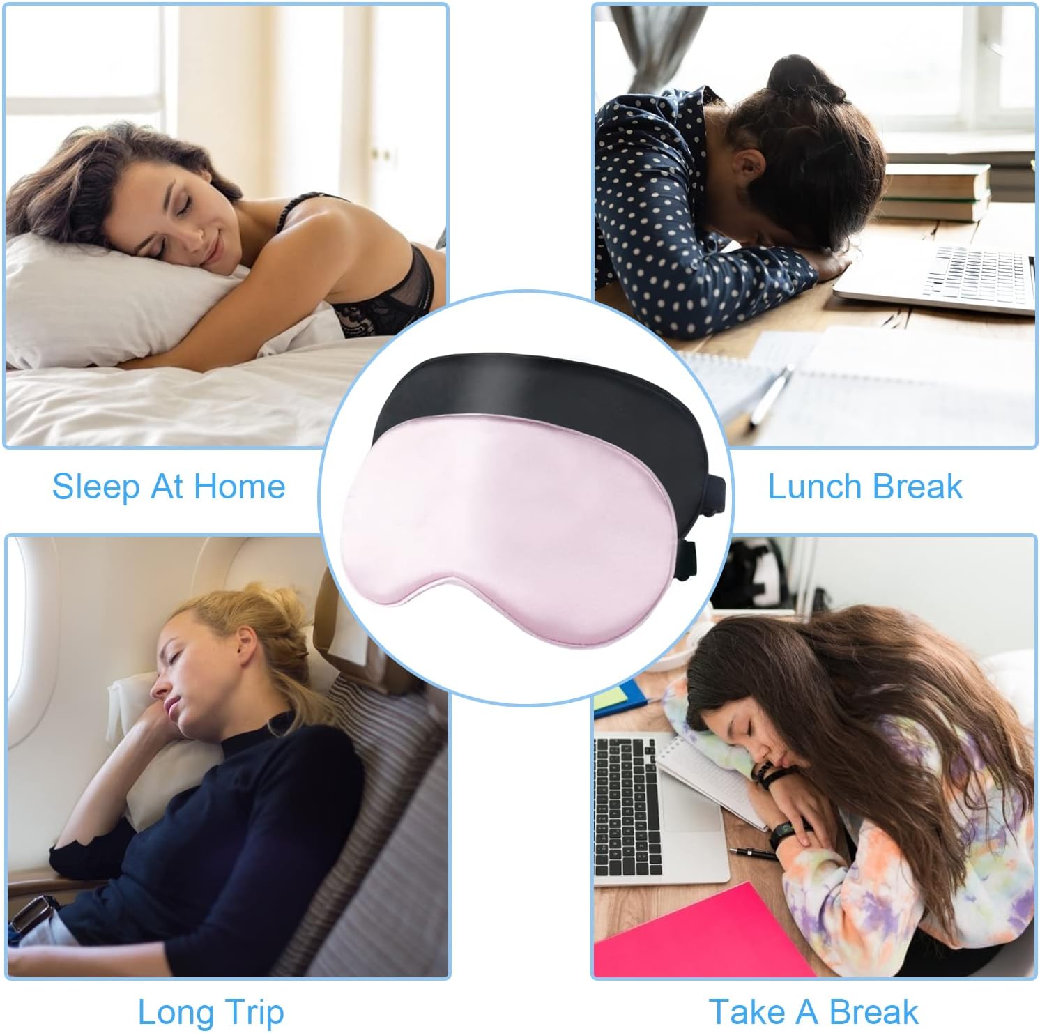Máscara de dormir para hombres y mujeres, paquete de 2 máscaras de ojos de seda suave para dormir con correa ajustable, cómoda luz de bloqueo de los