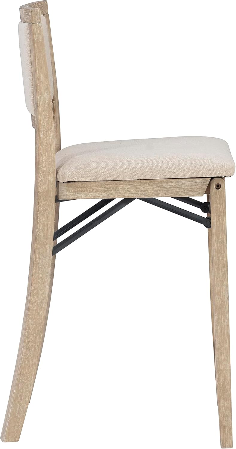 Linon Keira Taburete plegable de madera rústica natural con asiento tapizado beige y respaldo