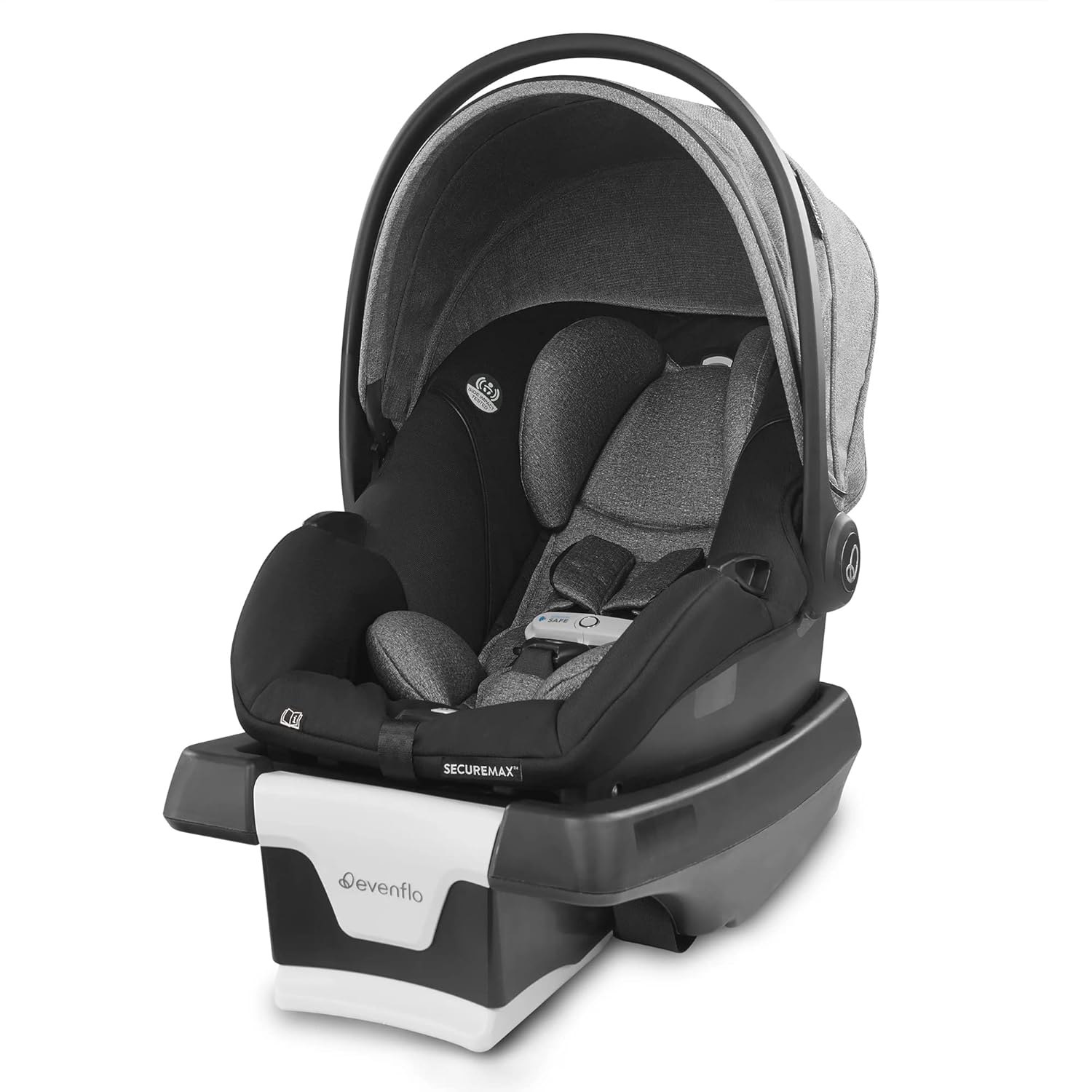 Evenflo Gold Shyft Travel Smart – Cochecito infantil con asiento de automóvil SecureMax con cesta de almacenamiento profunda y sensor seguro, gris