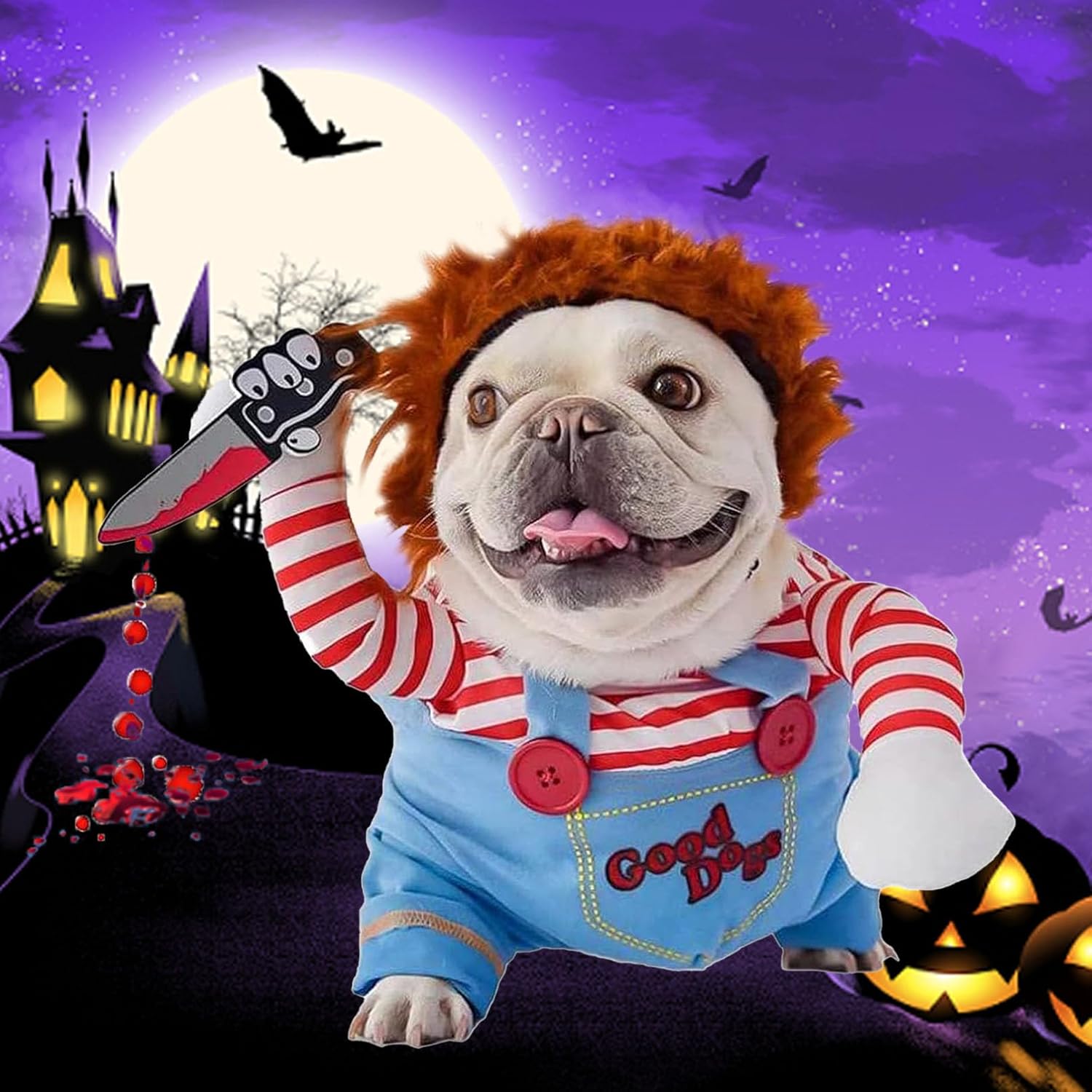 Disfraz de muñeca mortal para perro, novedoso disfraz de Halloween para perro, traje divertido para cosplay, ropa linda para perros pequeños,