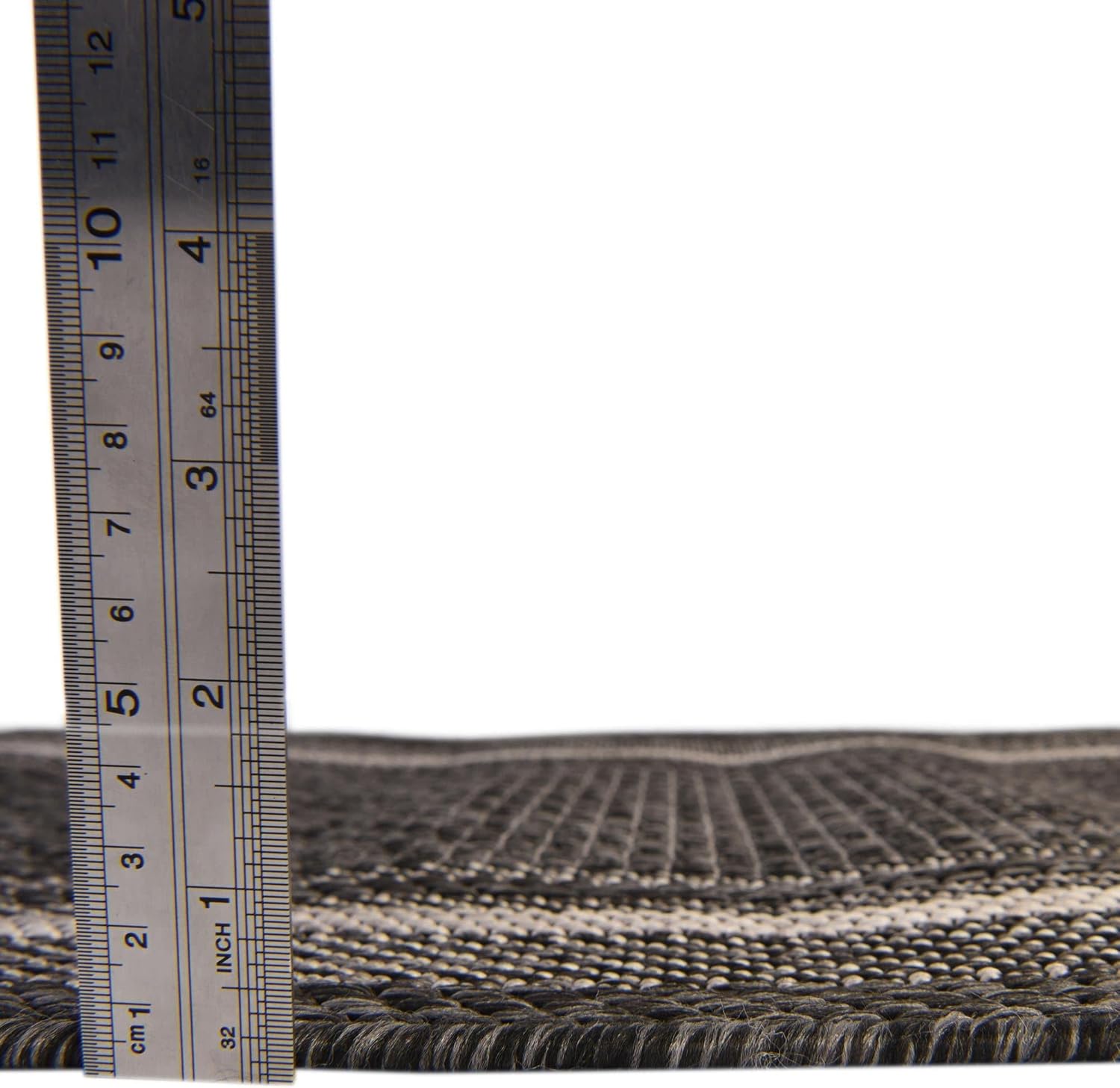 Unique Loom – Colección Outdoor Border – Tapete para exteriores de borde suave – 4pies 1pulgada, redondo, negromarfil