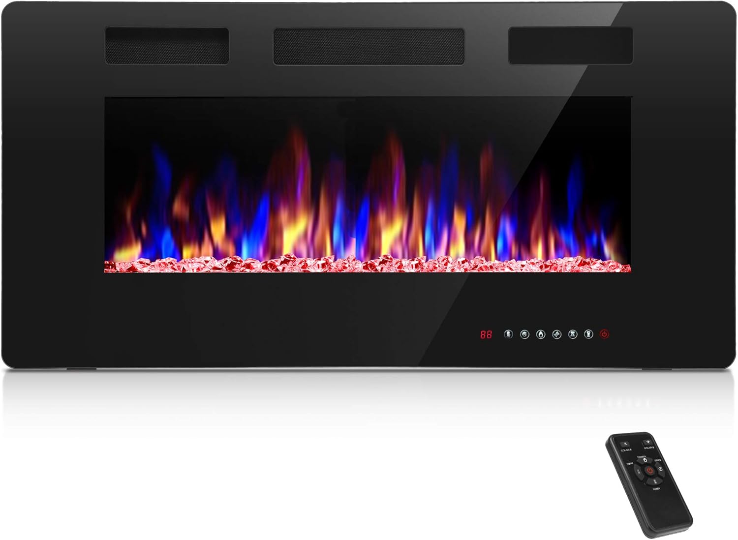 Chimenea eléctrica Finefind empotrada, ultra delgada, de 3.8 pulgadas de inserción, montada en la pared o encastrada, de fácil instalación con mando