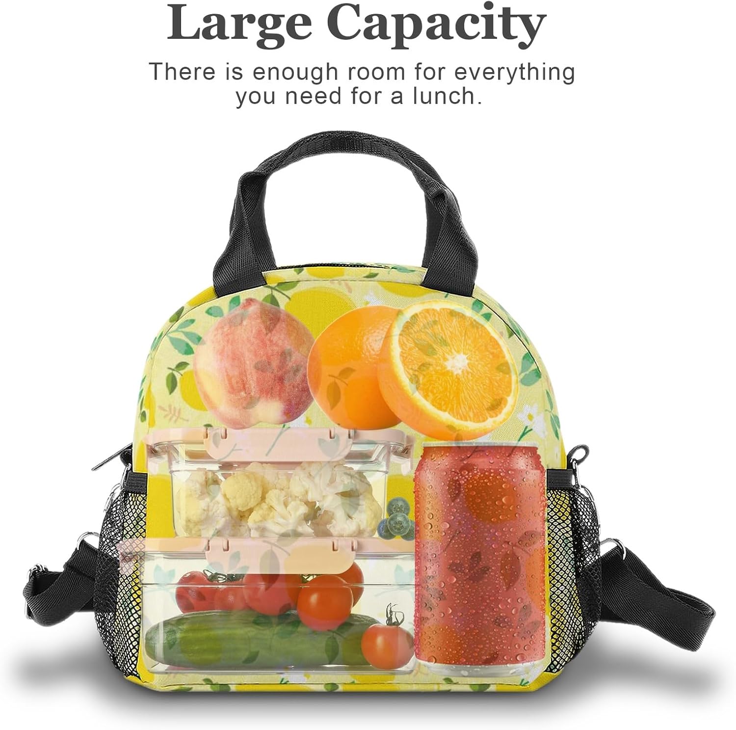 Loncheras aisladas a prueba de fugas para mujeres con correas para el hombro, bolsa de almuerzo con impresión 3D, lonchera grande reutilizable con