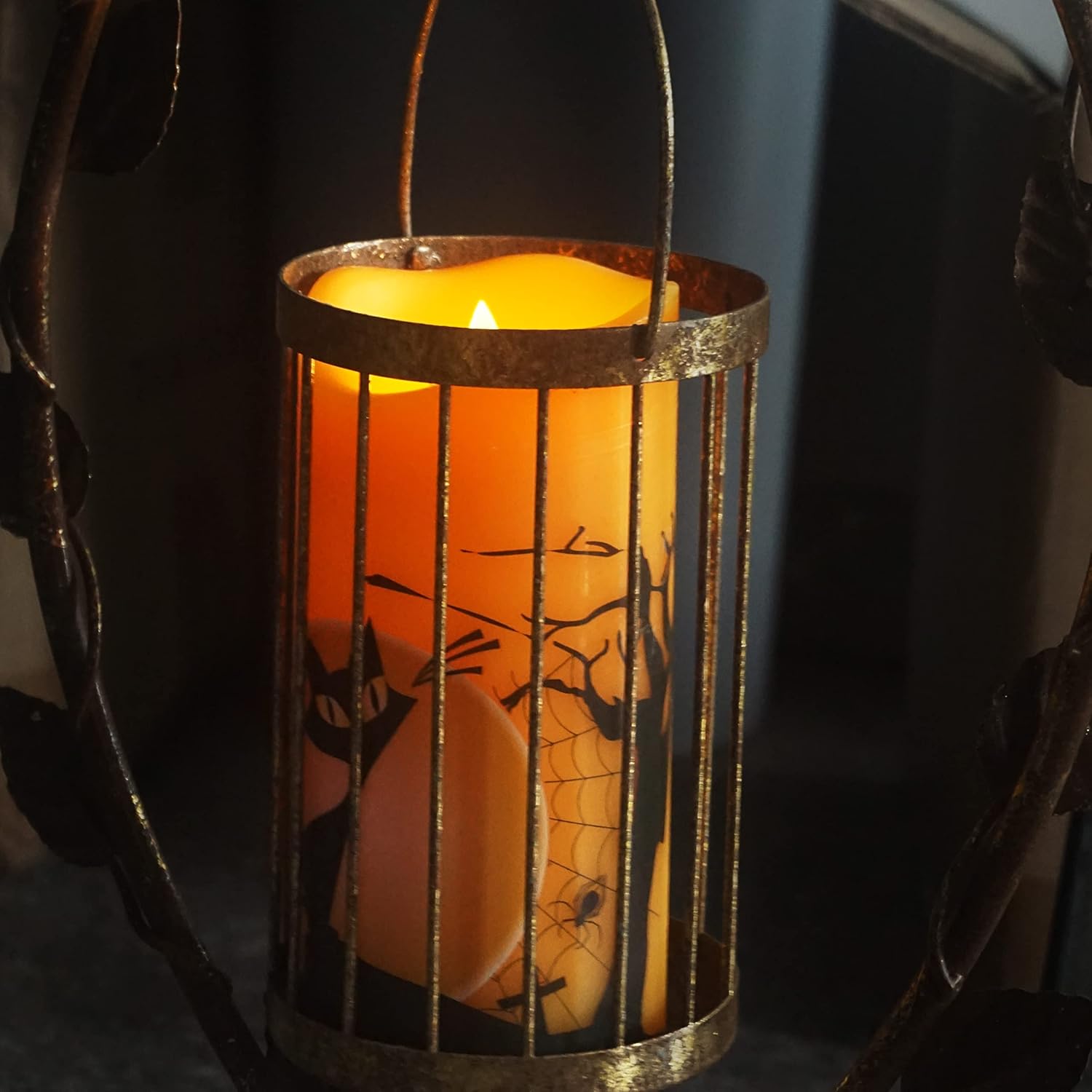 7LinRay Velas parpadeantes sin llama de Halloween con control remoto y temporizador, velas LED de cera real que funcionan con pilas, con calabaza,