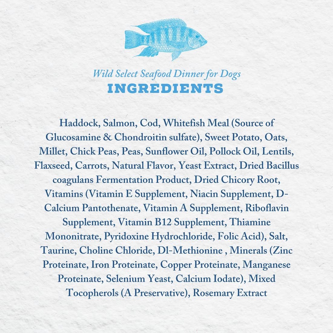 Wild Select Seafood Dog Food  Sin pollo u otros subproductos animales  Rico en ácidos grasos Omega 3 y 6  Pescado capturado silvestre de origen