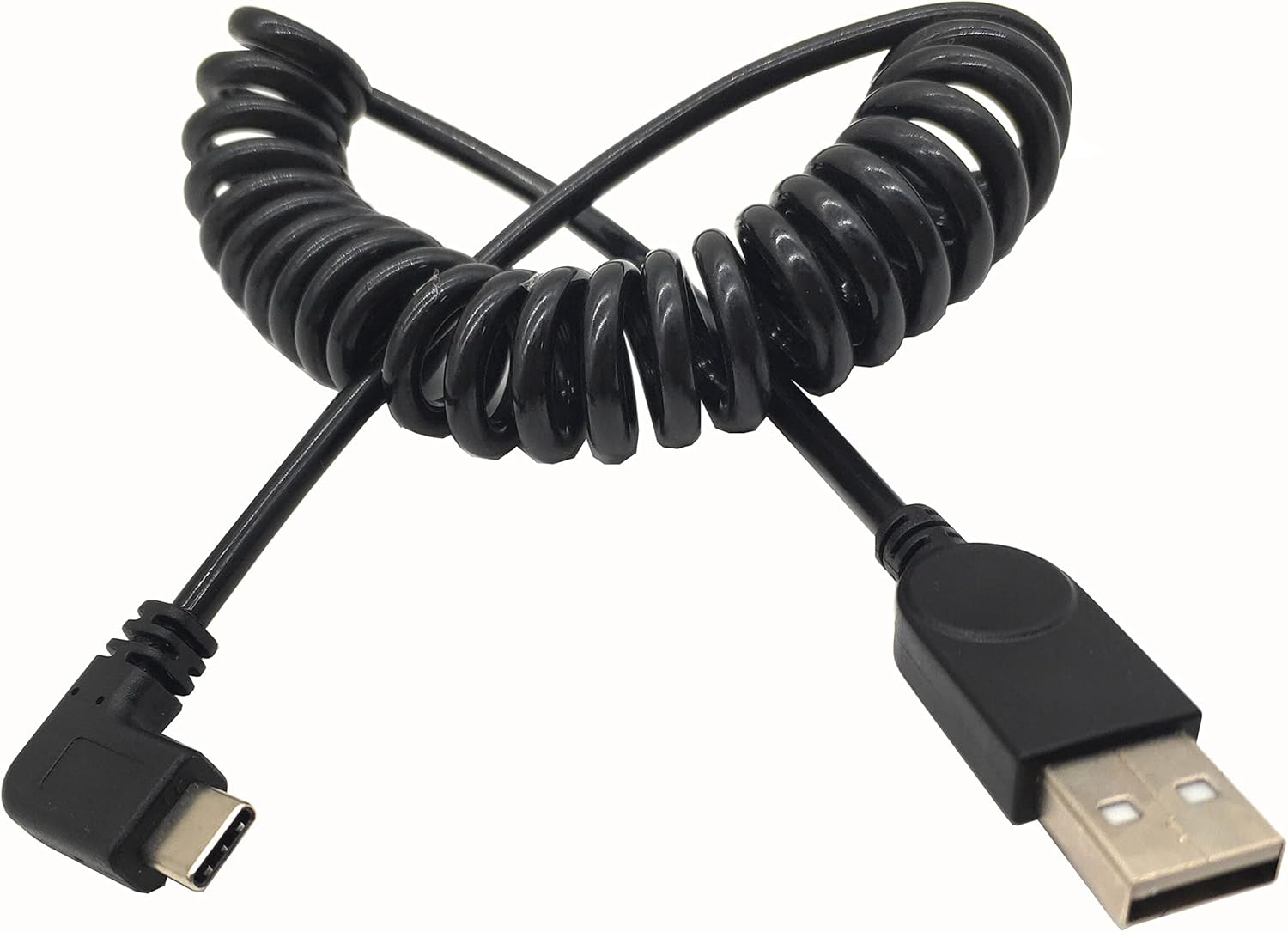 Cable USB C en espiral, USB 2.0 A a 90 grados USB tipo C 3A, cable de carga de resorte, estirado de 0.6 a 5 pies para cargador de automóvil Galaxy