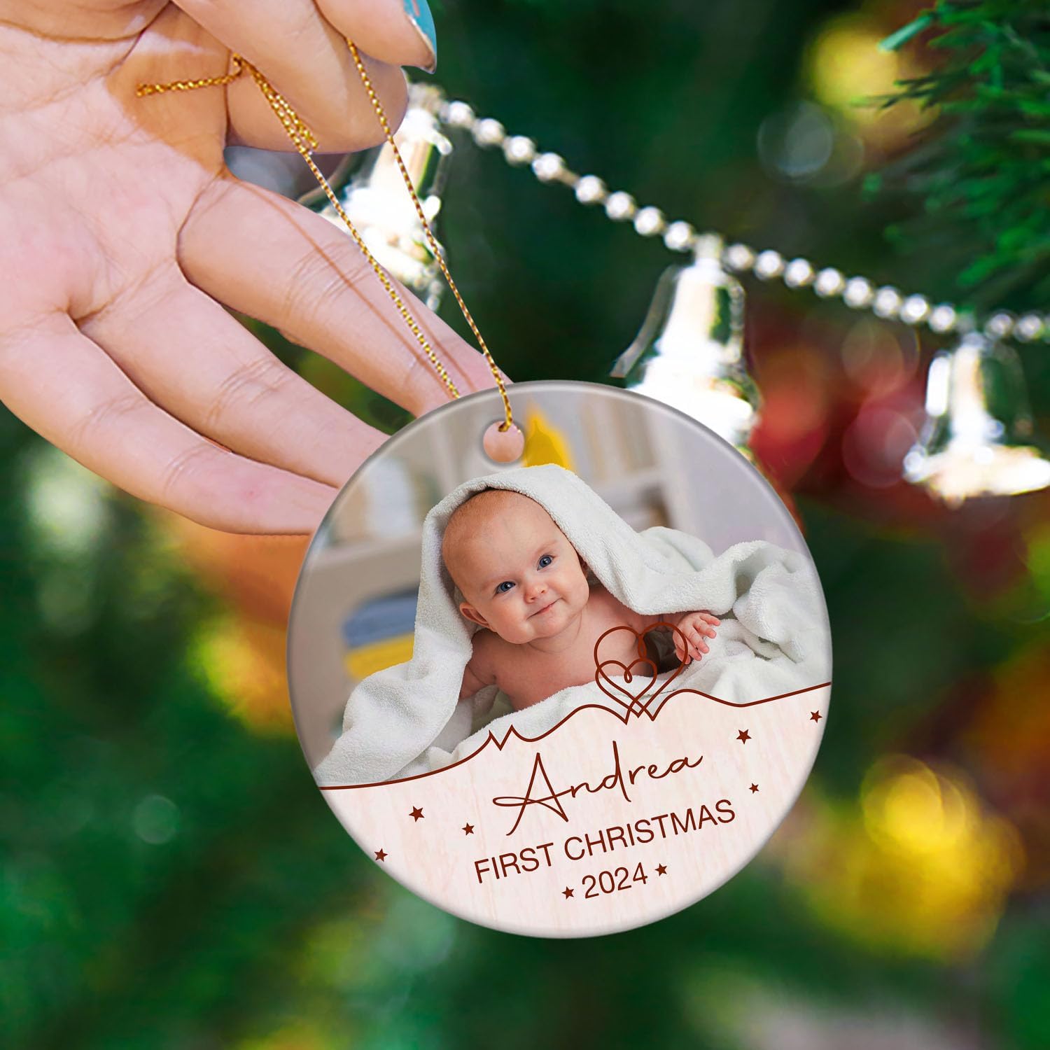 Adorno de cerámica personalizado para la primera Navidad, regalo personalizado para bebé de parte de los padres, adorno de recuerdo de Navidad del
