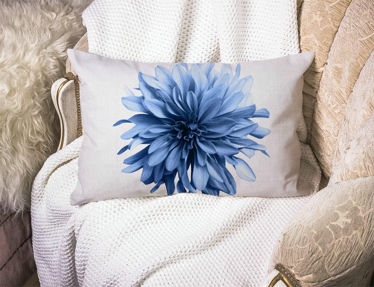 Funda de almohada decorativa rectangular rectangular con flores de dalia azul claro, 12 x 20 pulgadas