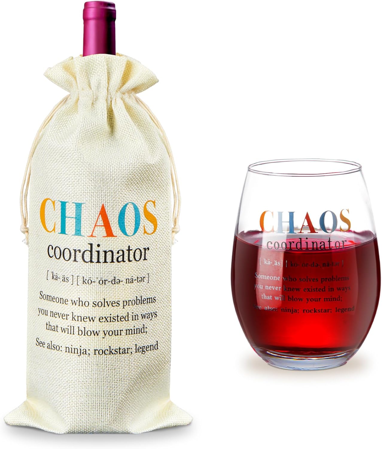 2 piezas de regalos de coordinador del caos para mujeres, regalos de trabajo de inspiración de agradecimiento, copa de vino y coordinador del caos,
