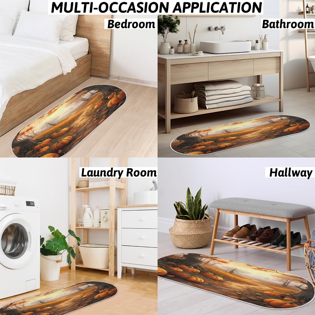 cfpolar Pumpkins Fall Maple Leaves Bathroom Rugs Non-Slip Bath Rug Microfiber Bath Mat Absorbent Kitchen Mats and Rugs Machine Washable Oval Plush