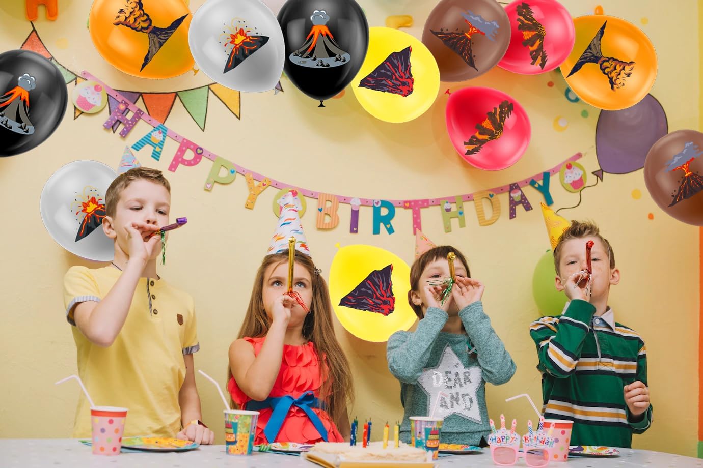 30 globos de volcán, globos de lava, decoraciones de fiesta de cumpleaños de volcán, suministros de fiesta de lava para decoraciones de fiesta de