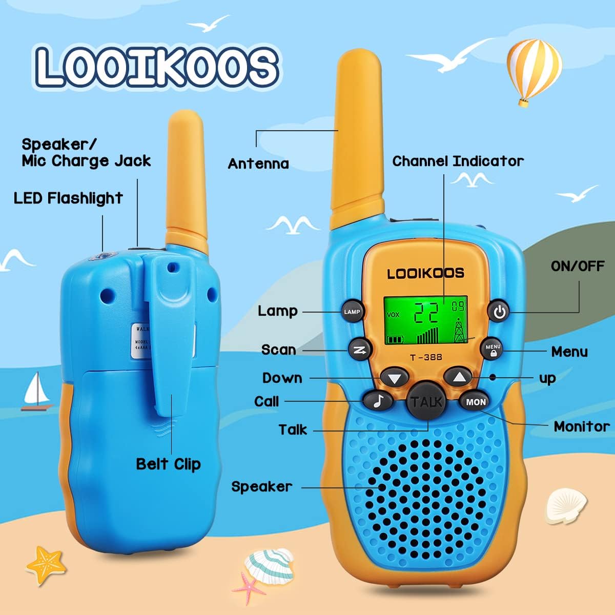 LOOIKOOS Walkie Talkies para niños, radio Walky Talky de largo alcance de 1.9 mi de juguete para niños y niñas, paquete de 3
