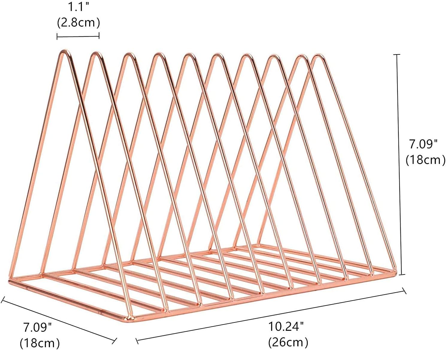 PENGKE Organizador de archivos triangular de hierro para escritorio, estante de almacenamiento para libros, revista de cobre, soporte para