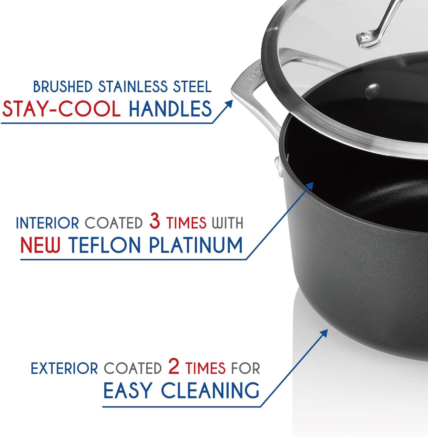 TECHEF – Colección Onyx – Olla de sopa de 2.8 cuartos con tapa de vidrio, recubierta con nuevo revestimiento antiadherente de teflón platino (sin