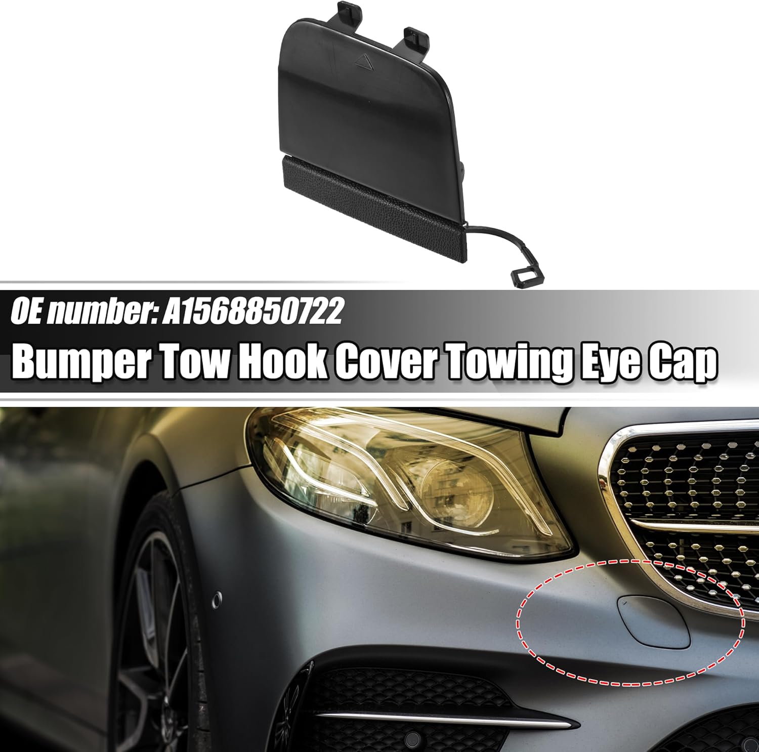 ACROPIX Tapa de gancho de remolque para parachoques delantero para Mercedes-Benz GLA 45 AMG 2018-2020 NO.A1568854200 – Paquete de 1 negro